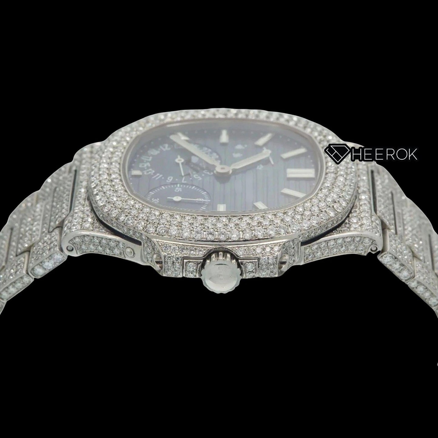 Patek Philippe Nautilus Moonphase Blue Dial Stick Markers Diamond Bezel Moissanite Diamond