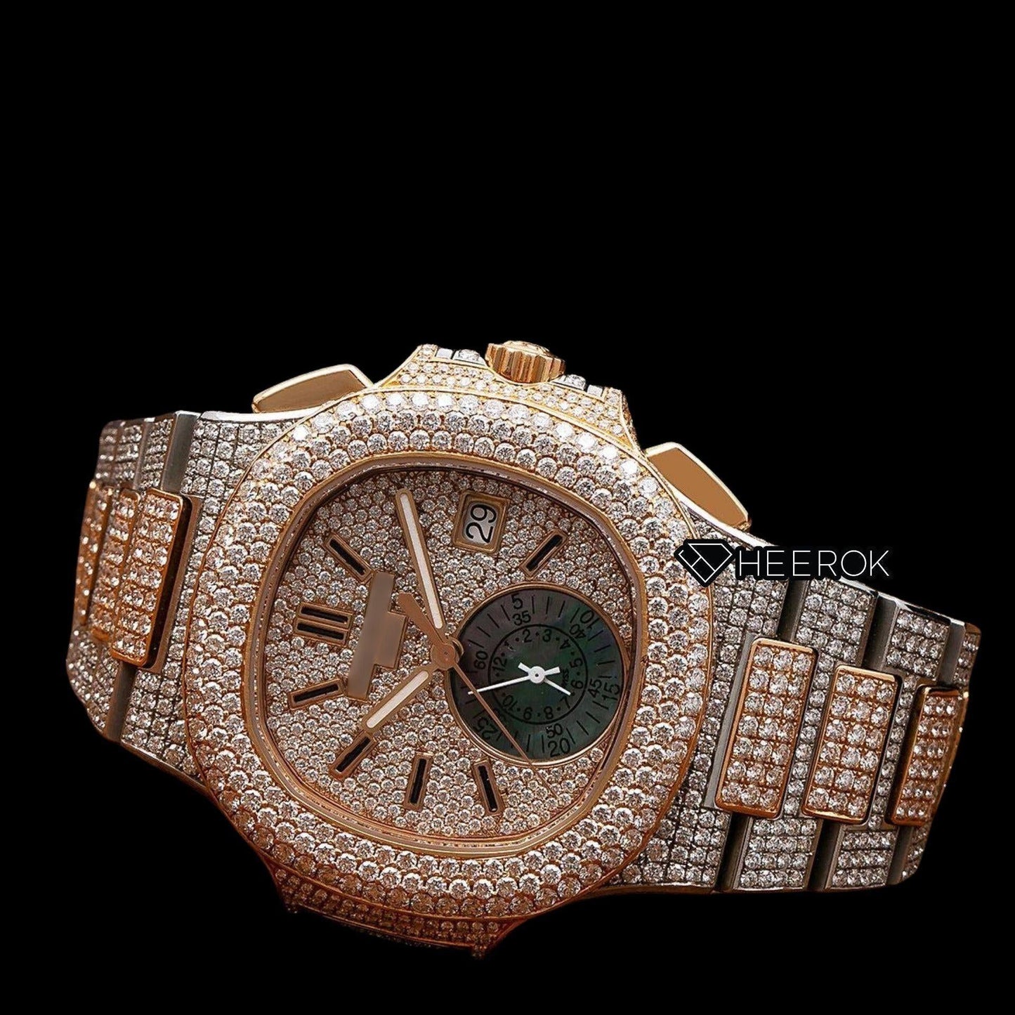 Patek Philippe Nautilus Rose Gold Dial Stick Markers Diamond Bezel Two Tone Rose Gold Moissanite Diamonds