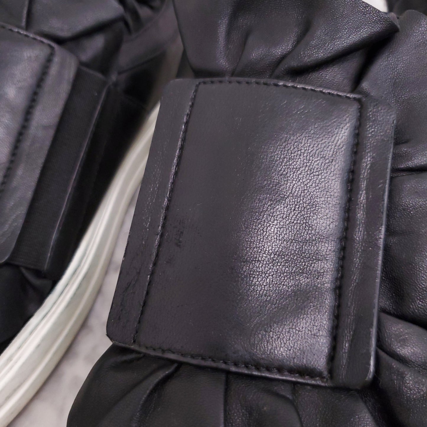 ROGER VIVIER BLACK LEATHER RUFFLE SNEAKERS WITH ZIPPER DETAIL - SIZE 38.5