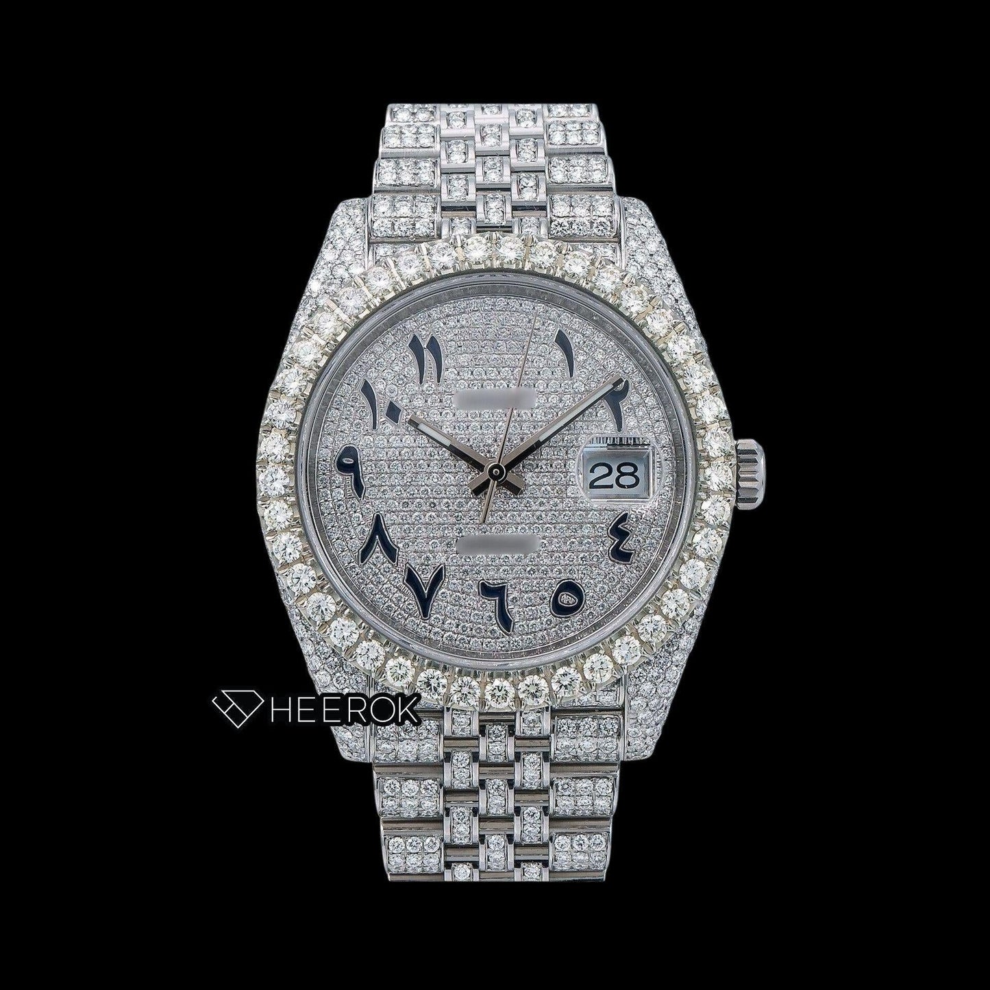 Rolex Datejust Diamond Paved Dial Black Arabic Numerals Diamond Bezel Fully Iced Moissanite Diamond Jubilee Bracelet