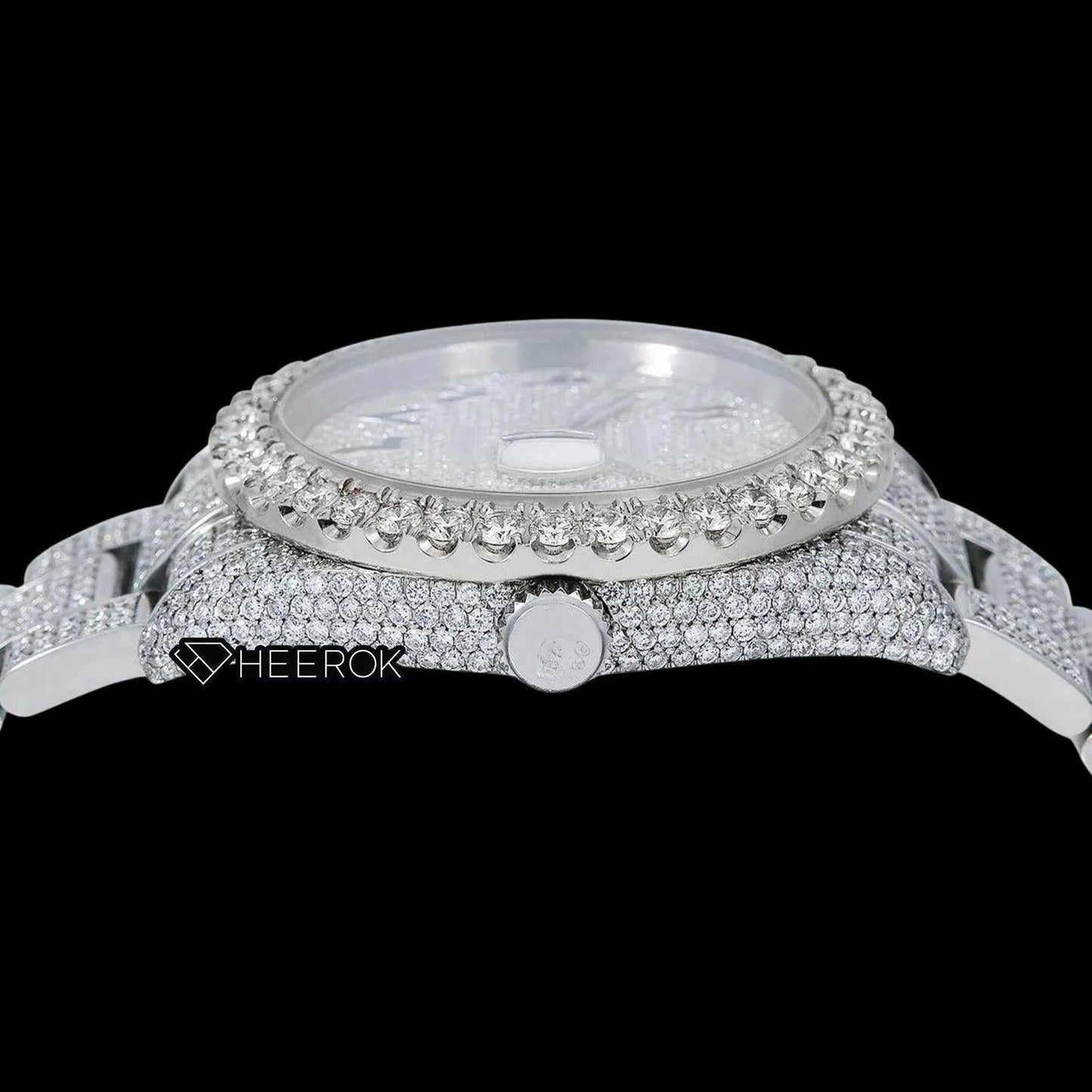 Rolex Datejust Diamond Paved Dial Multicolor Arabic Numerals Diamond Bezel Fully Iced Moissanite Diamond Oyster Bracelet For Women