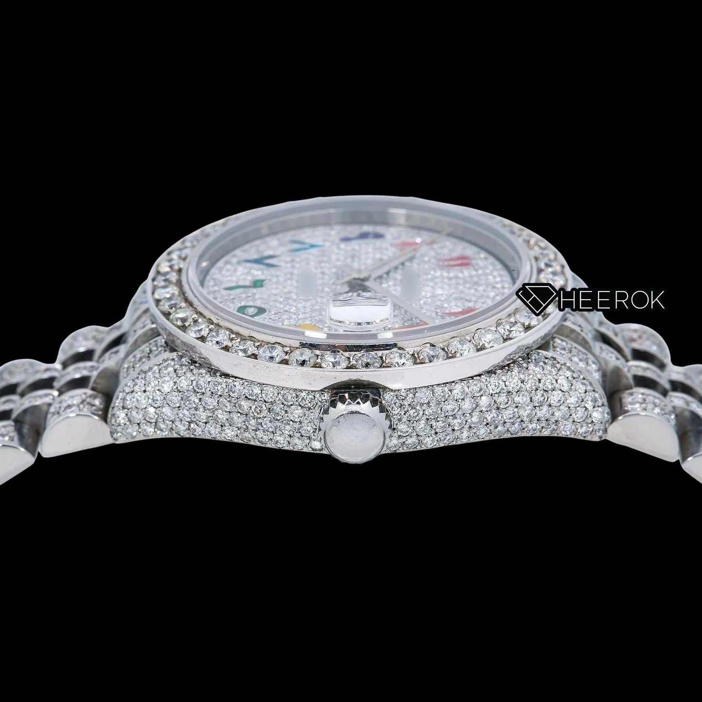 Rolex Datejust Diamond Paved Dial Multicolor Arabic Numerals Diamond Bezel Moissanite Diamond Jubilee Bracelet For Women