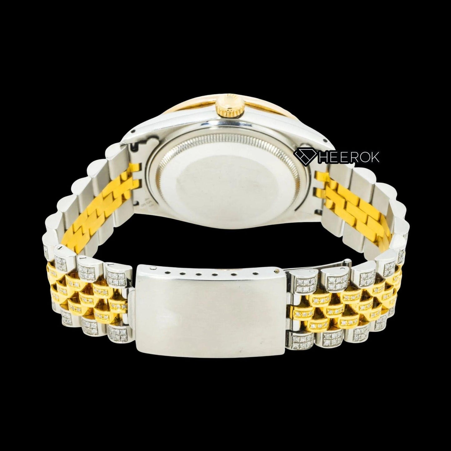 Rolex Datejust Diamond Paved Dial Roman Numerals Diamond Bezel Two Tone Yellow Gold Fully Iced Moissanite Diamond Jubilee Bracelet For Women