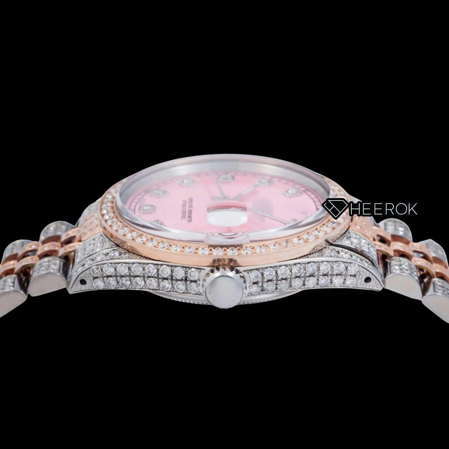 Rolex Datejust Pink Dial Diamond Markers Diamond Bezel Two Tone Rose Gold Moissanite Diamond Jubilee Bracelet For Women
