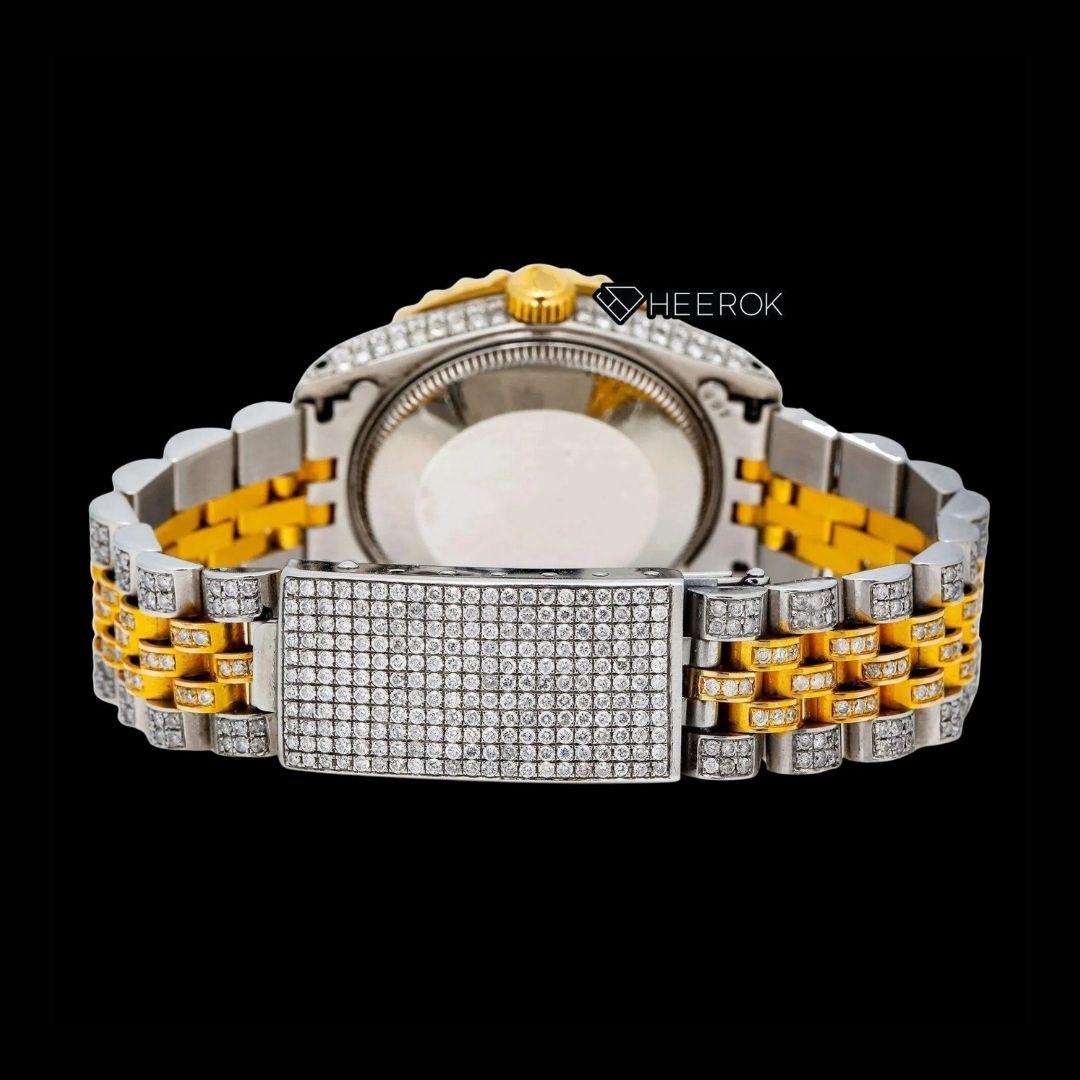 Rolex Datejust Roman Diamond Markers Yellow Dial Diamond Bezel Two Tone Yellow Gold Moissanite Diamond Jubilee Bracelet For Women
