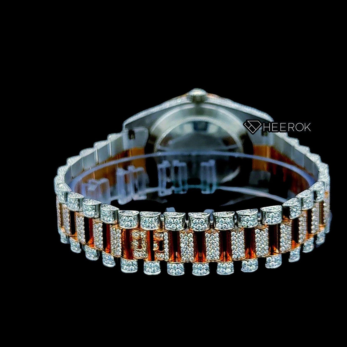 Rolex Day-Date Red Dial Roman Stick Markers Diamond Bezel Two Tone Yellow Gold Moissanite Diamond President Bracelet For Women