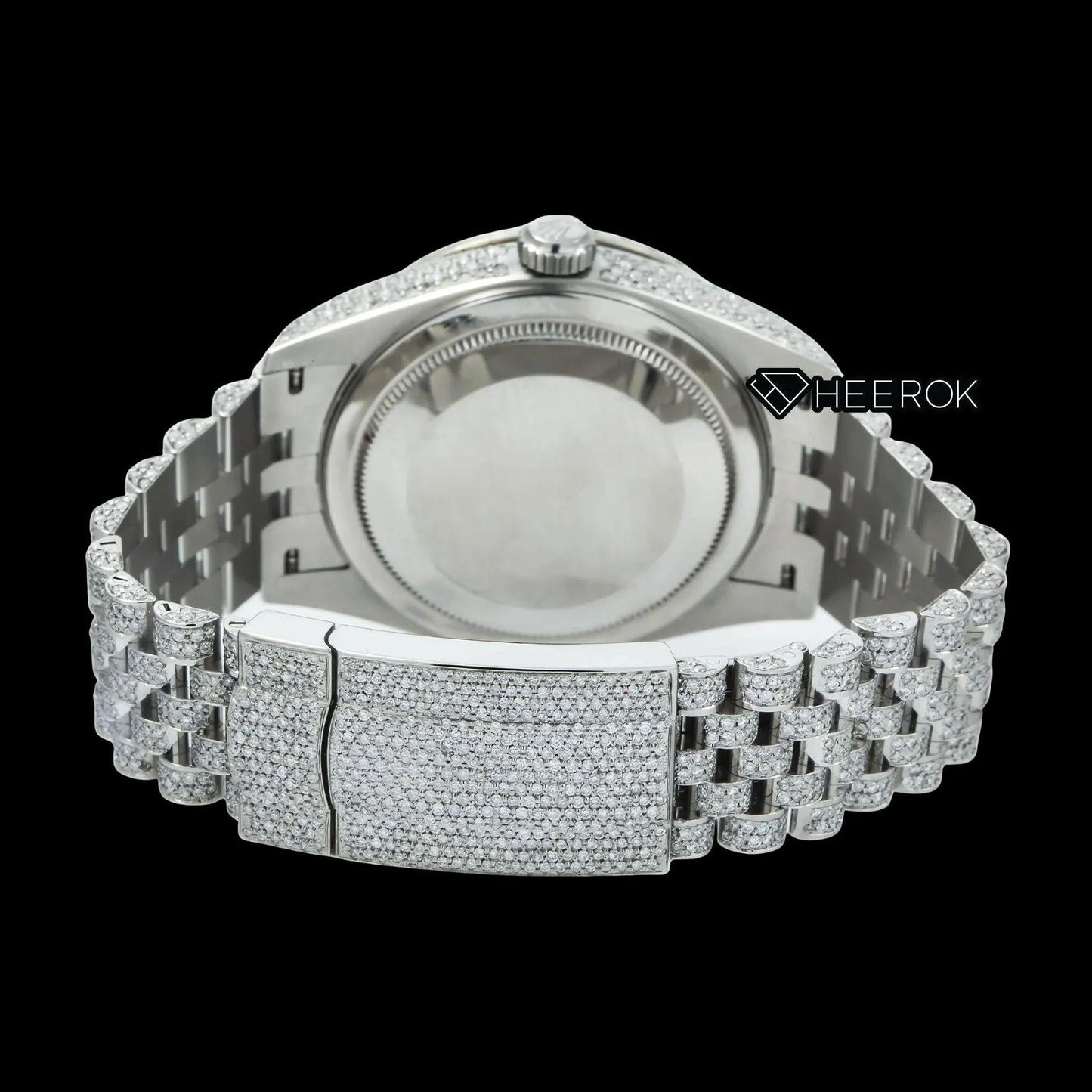 Rolex Sky-Dweller White Paved Dial Roman Numerals Diamond Bezel Bust Down Moissanite Diamond Jubilee Bracelet Watch