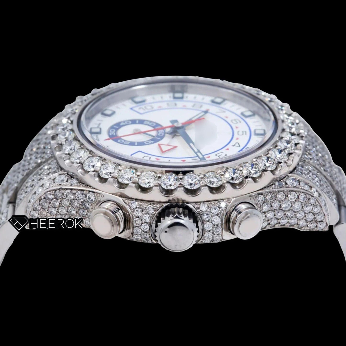 Rolex Yacht-Master White Dial Square Shape Markers Diamond Bezel  Fully Iced Moissanite Diamond Oyster Bracelet Watch
