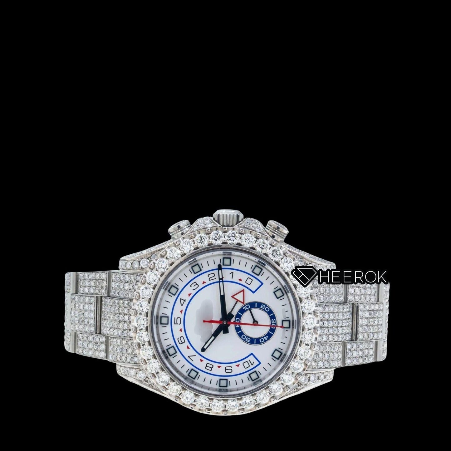 Rolex Yacht-Master White Dial Square Shape Markers Diamond Bezel  Fully Iced Moissanite Diamond Oyster Bracelet Watch
