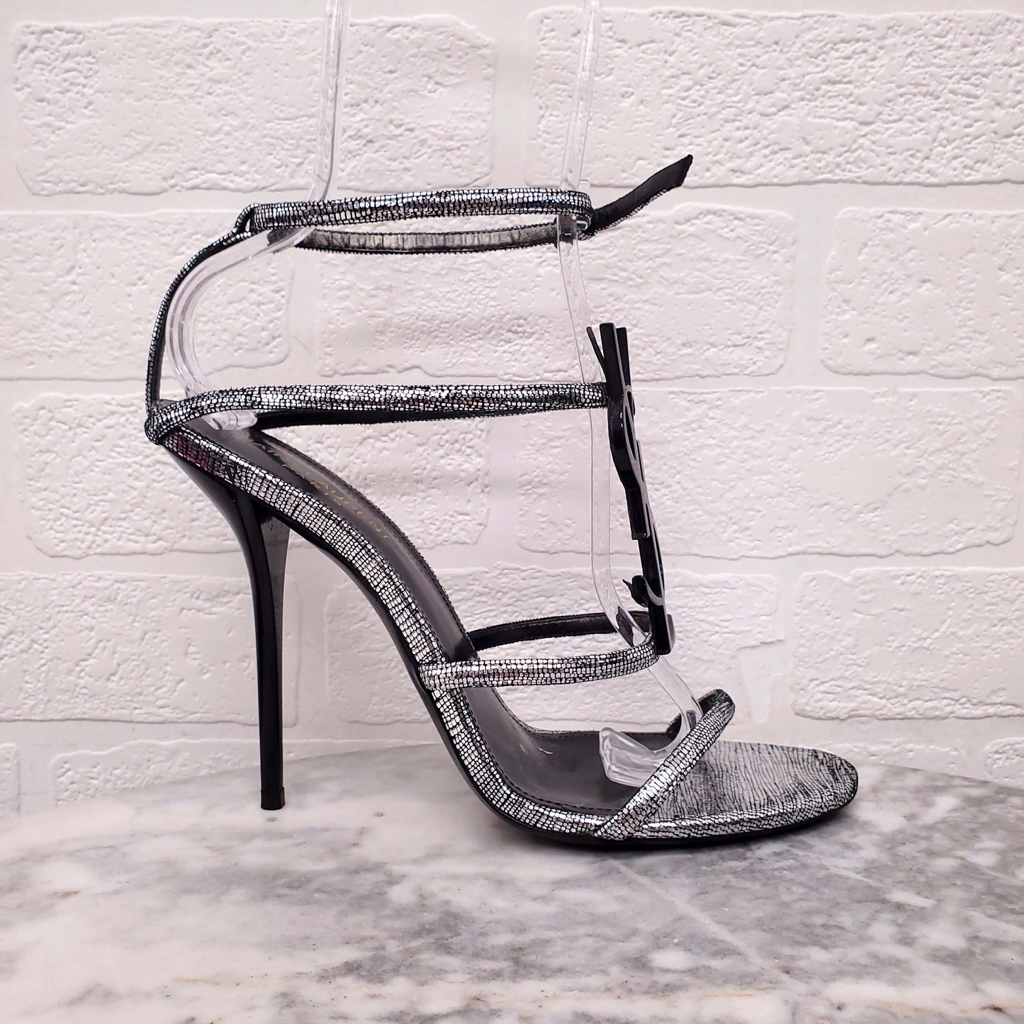 SAINT LAURENT CASSANDRA YSL LOGO SANDAL - SIZE 40