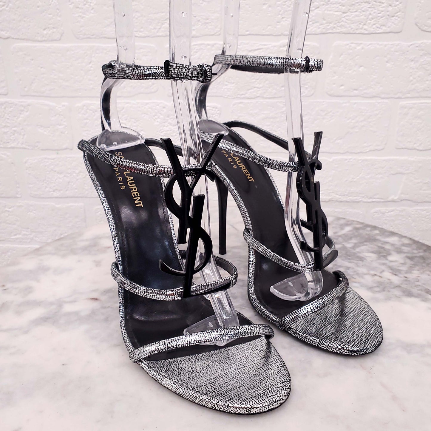 SAINT LAURENT CASSANDRA YSL LOGO SANDAL - SIZE 40