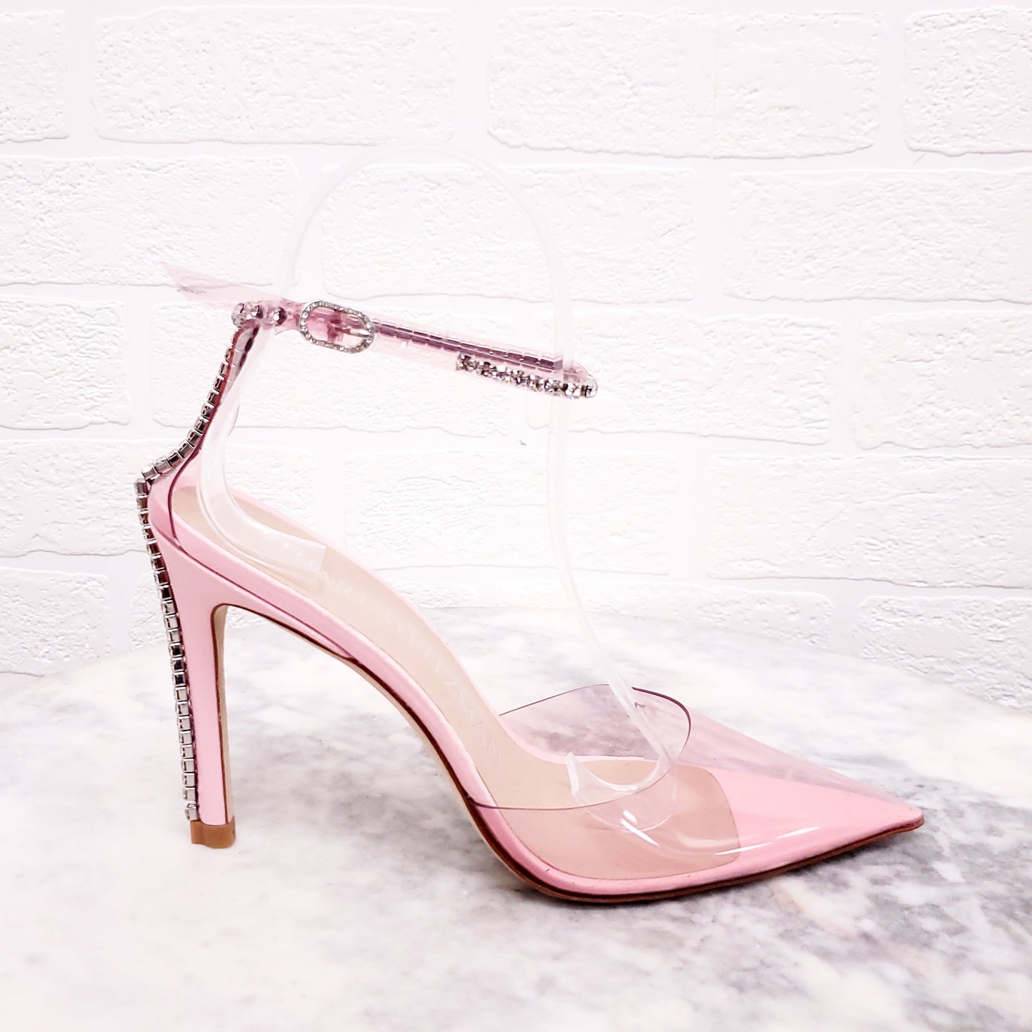 STUART WEITZMAN PINK PVC CRYSTAL 'GLAM 100' HEELS - SIZE 6.5B