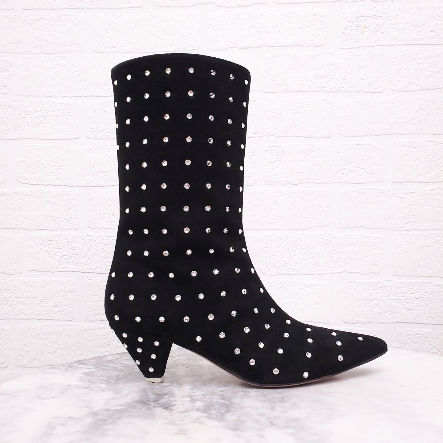 THE ATTICO BLACK SUEDE SWAROVSKI EMBELLISHED 'SOFIA' BOOTIES - SIZE 37