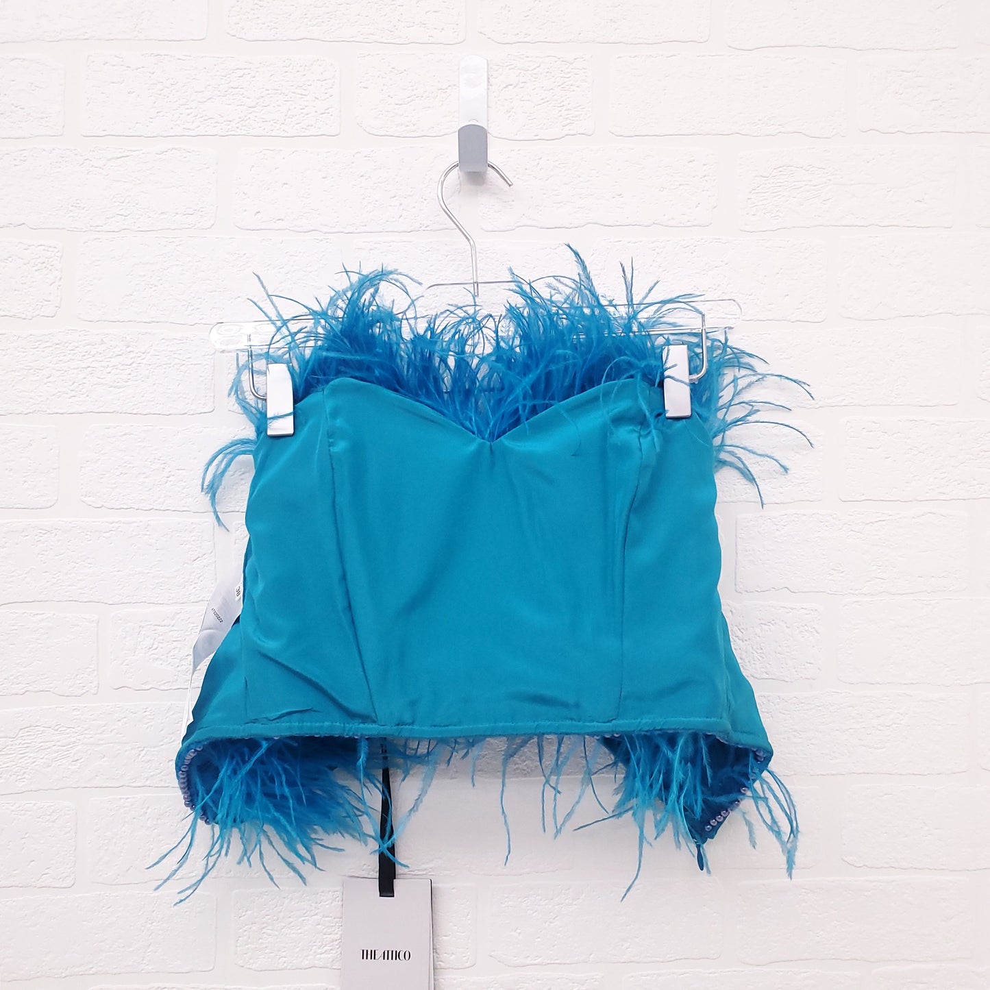 THE ATTICO BLUE OSTRICH FEATHER WITH PEARL DETAIL - SIZE 38