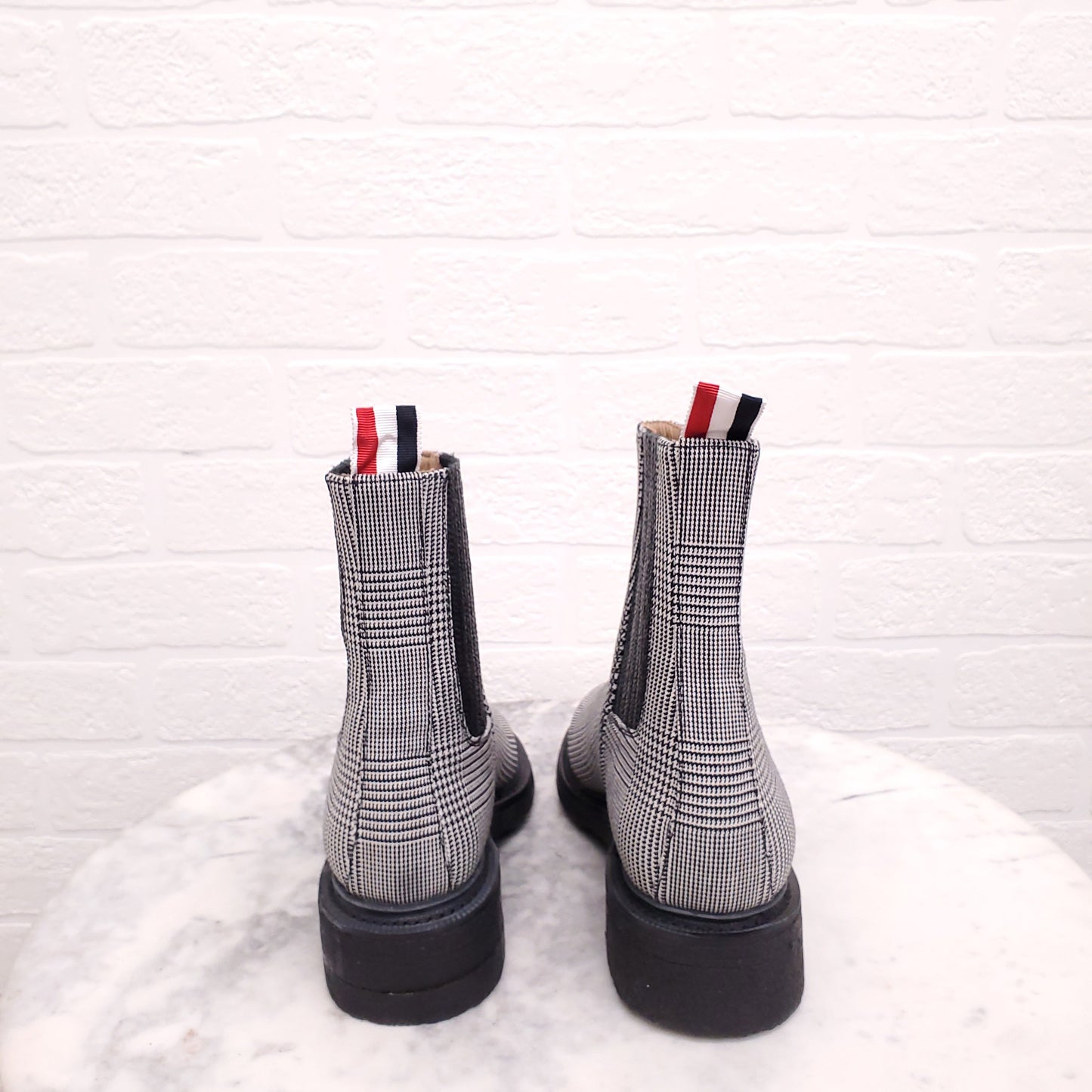 THOM BROWNE PLAID CHELSEA BOOTS - SIZE 38.5