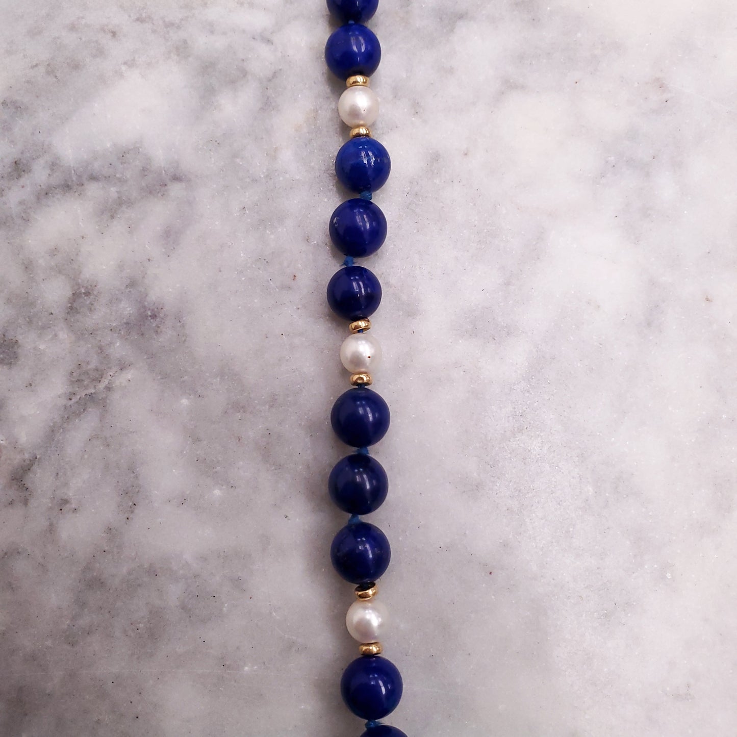 TIFFANY & CO 14K GOLD LAPIS LAZULI AND CULTURED PEARL NECKLACE