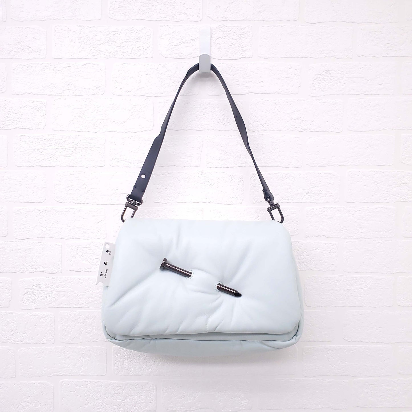 OFF-WHITE GREY LEATHER 'NAILED SLOUCHY 30 CLUTCH' SHOULDER BAG