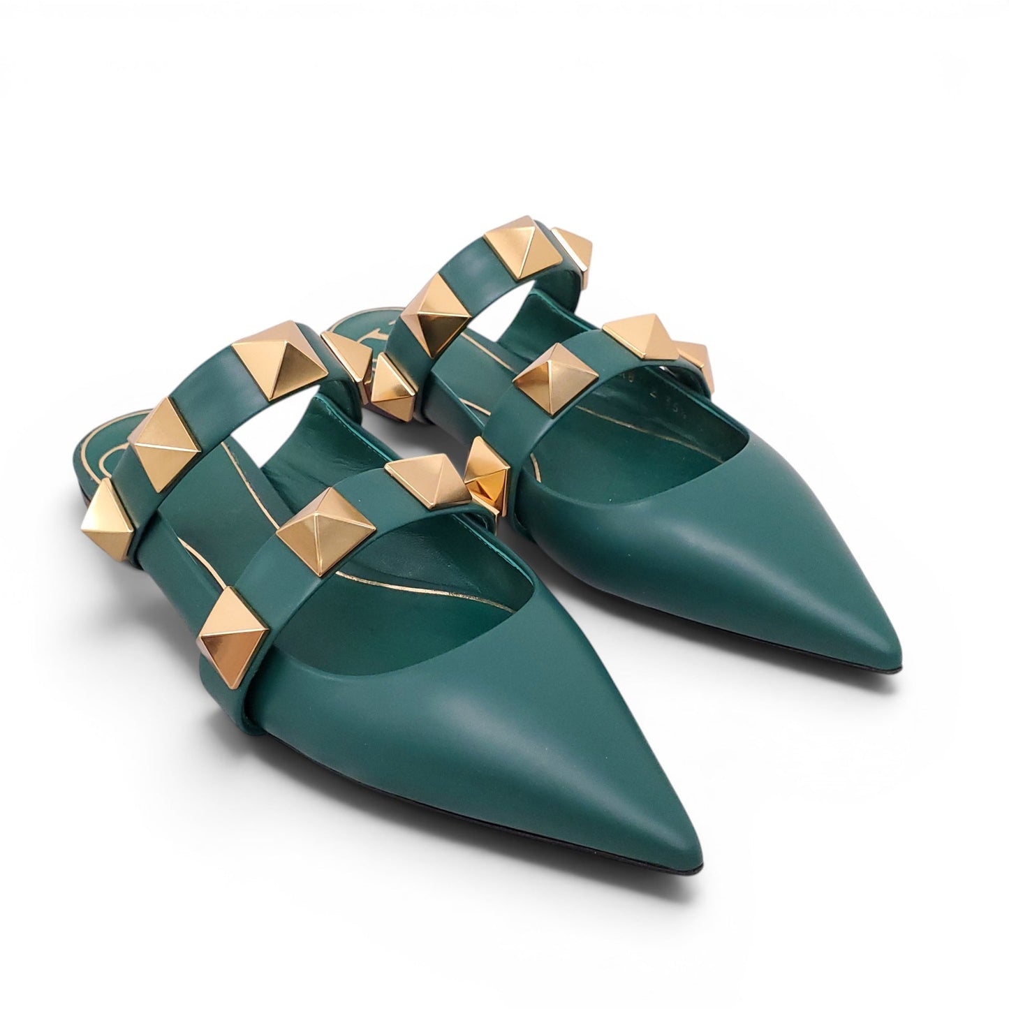 VALENTINO GREEN ROMAN ROCKSTUD FLATS - SIZE 35