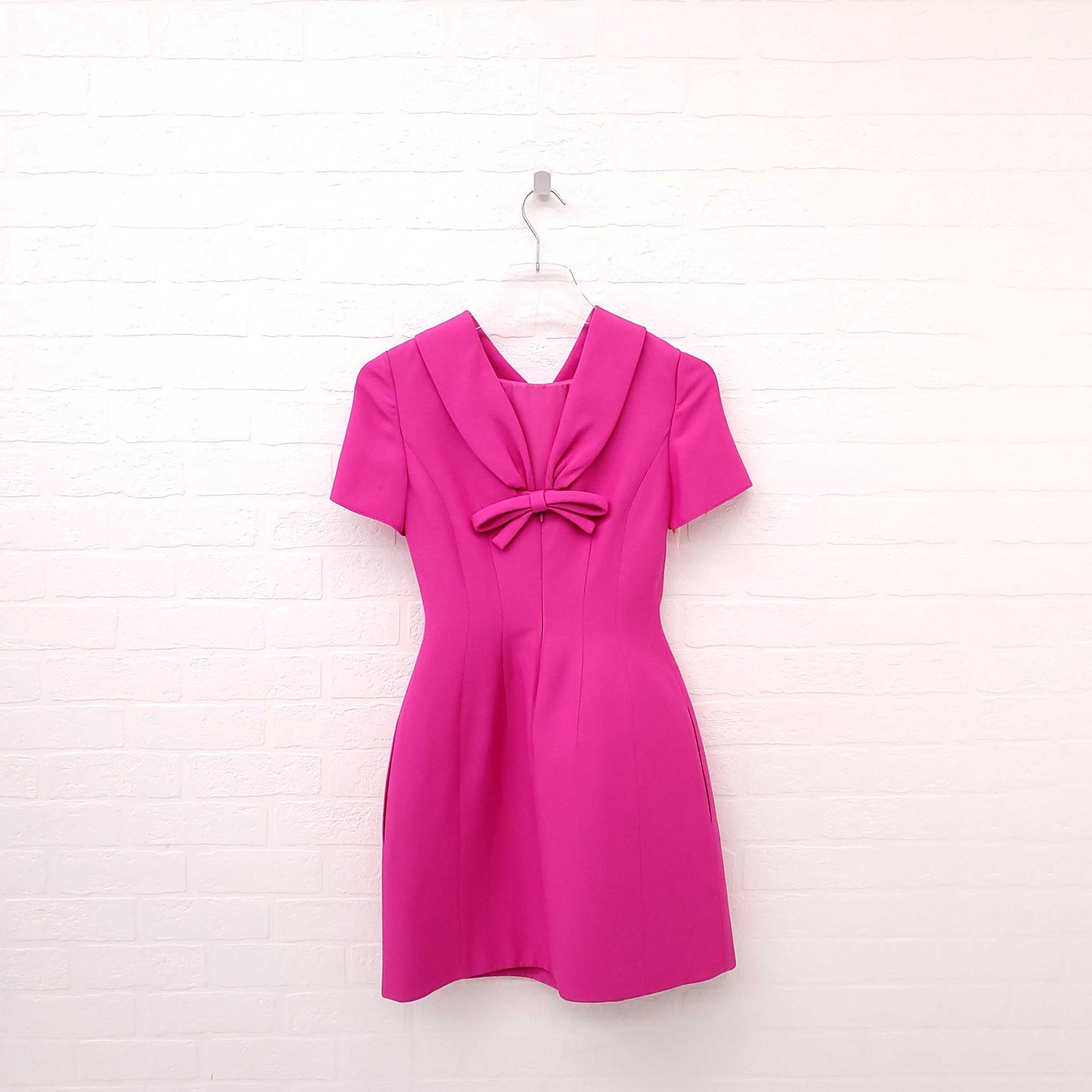 VALENTINO PINK WOOL AND CREPE OPEN BACK MINI DRESS WITH BOW - SIZE 36