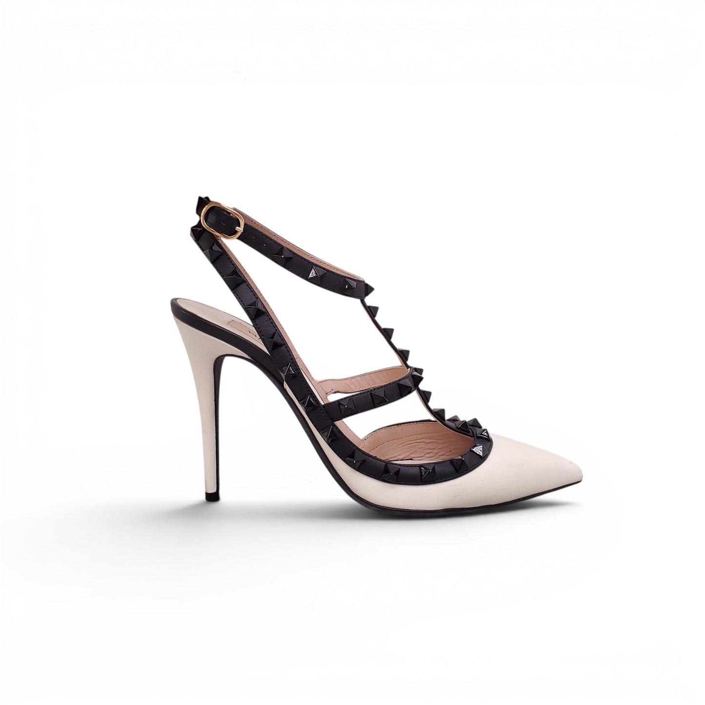 VALENTINO WHITE AND BLACK ROCKSTUD HEELS - SIZE 38