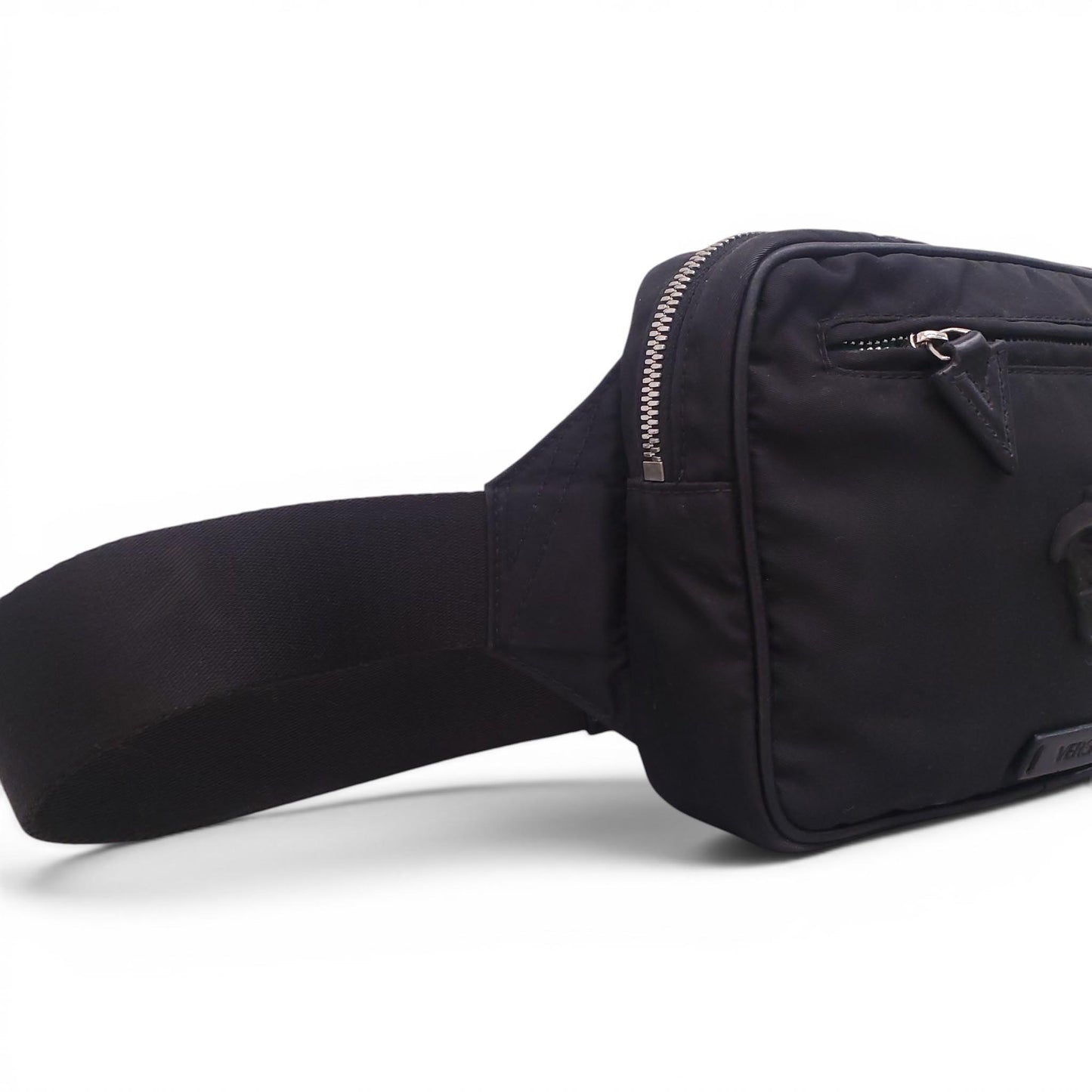 VERSACE BLACK MEDUSA EMBLEM MESSENGER BAG