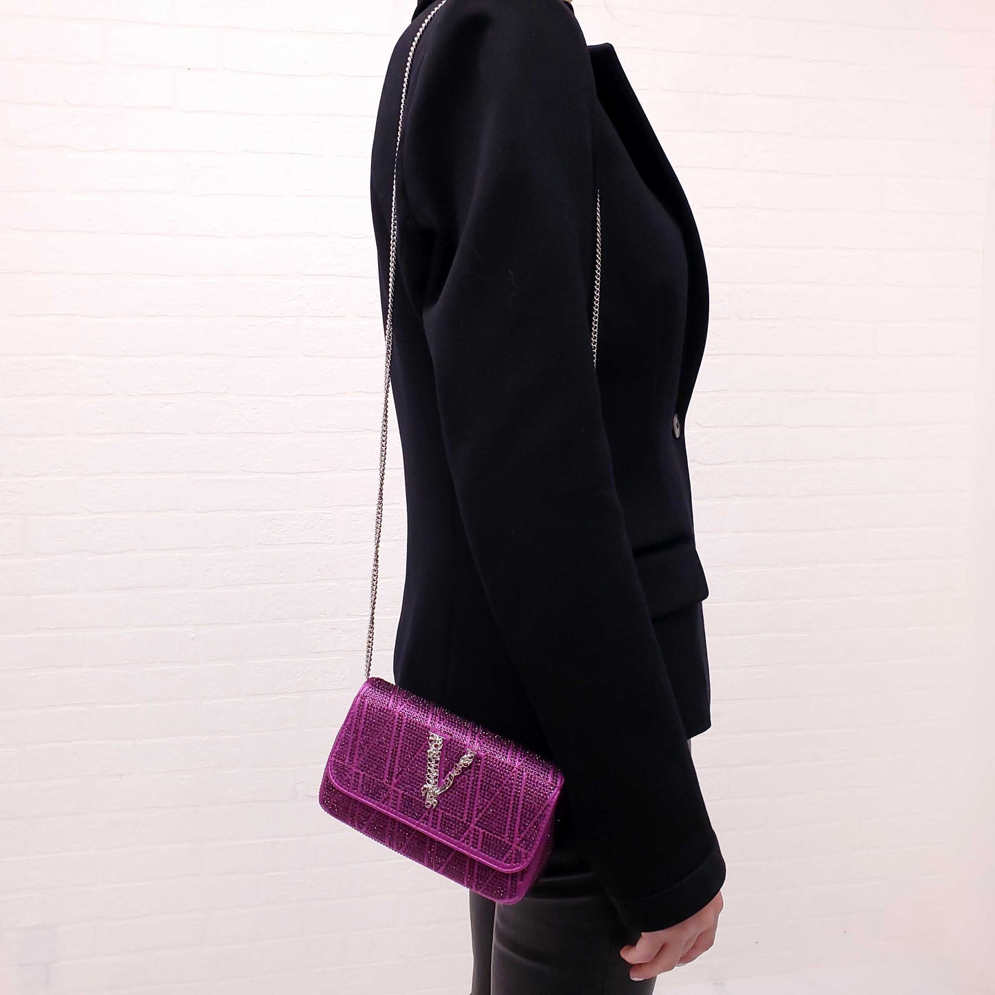 VERSACE PURPLE MINI VIRTUS CRYSTAL PAVÉ EVENING BAG