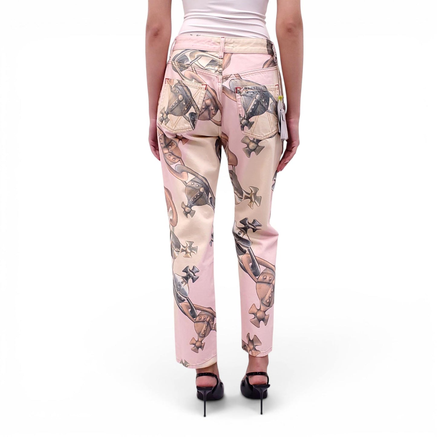 VIVIENNE WESTWOOD PINK DENIM LOGO PANTS - SIZE 29
