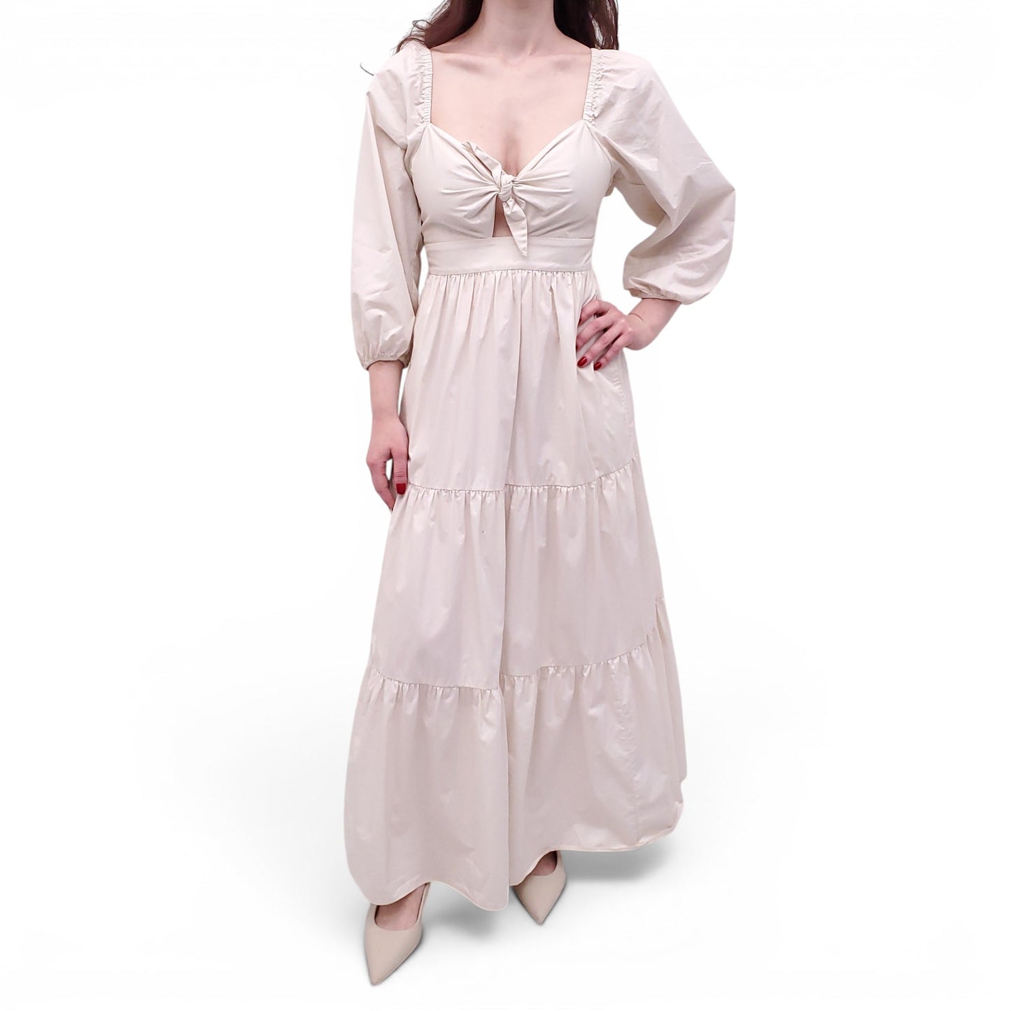 XIRENA CREAM COTTON MAXI DRESS WITH BOW DETAIL - SIZE XS