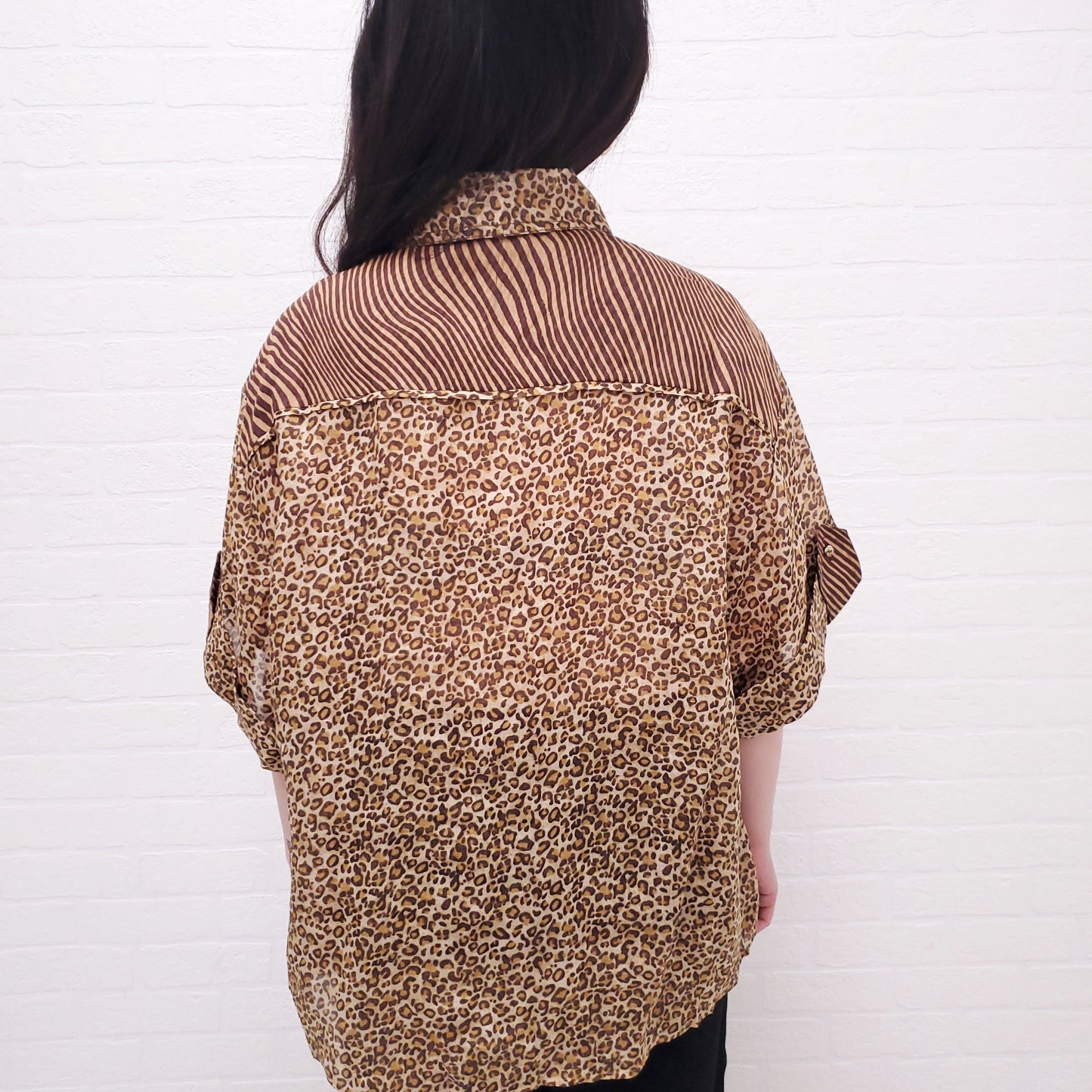 ZIMMERMANN LEOPARD 'SPLICED EMPIRE CUFFED' SHIRT - SIZE 3/L