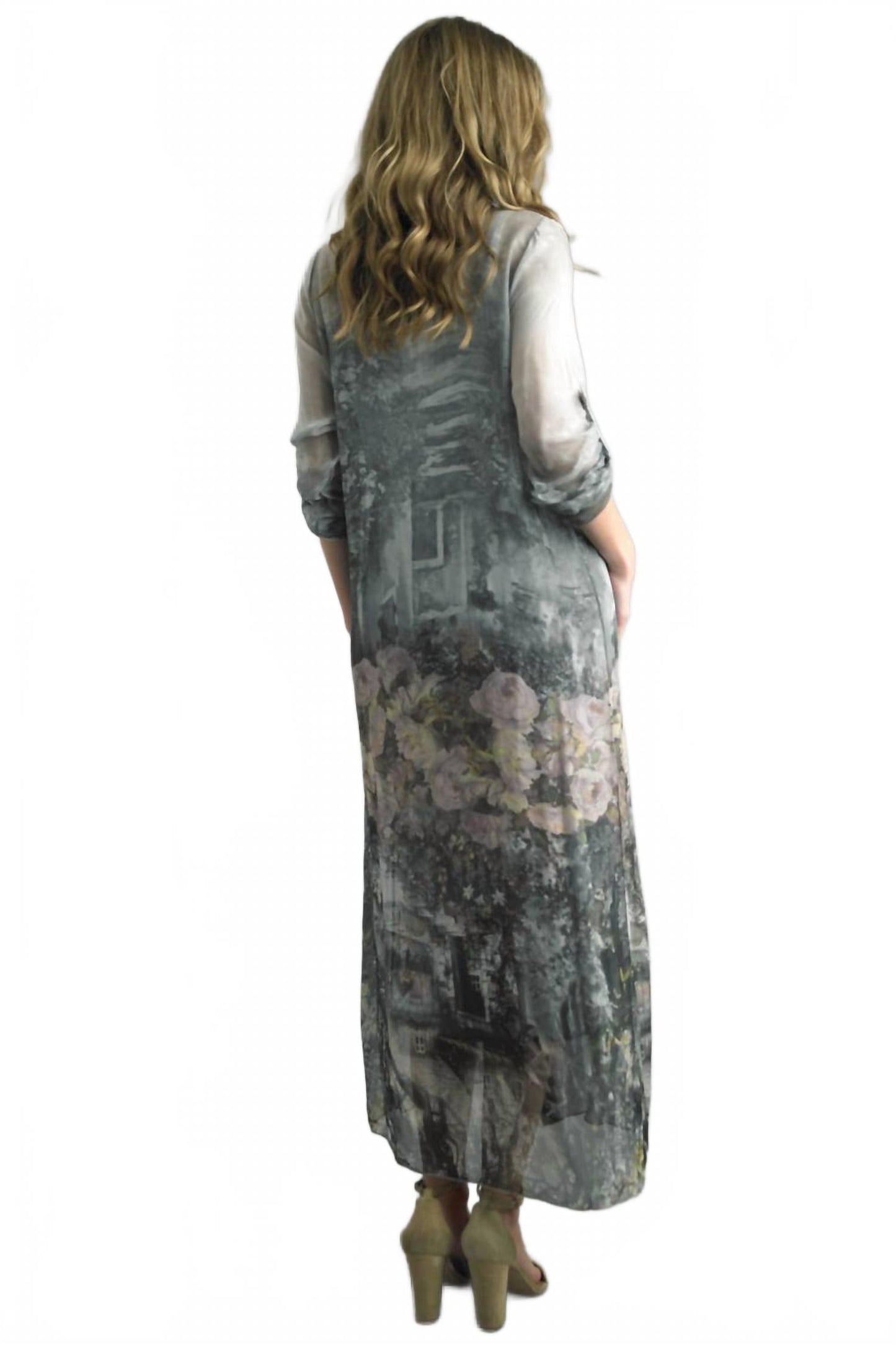 Ethereal Garden Silk Blend Maxi Dress In Grey