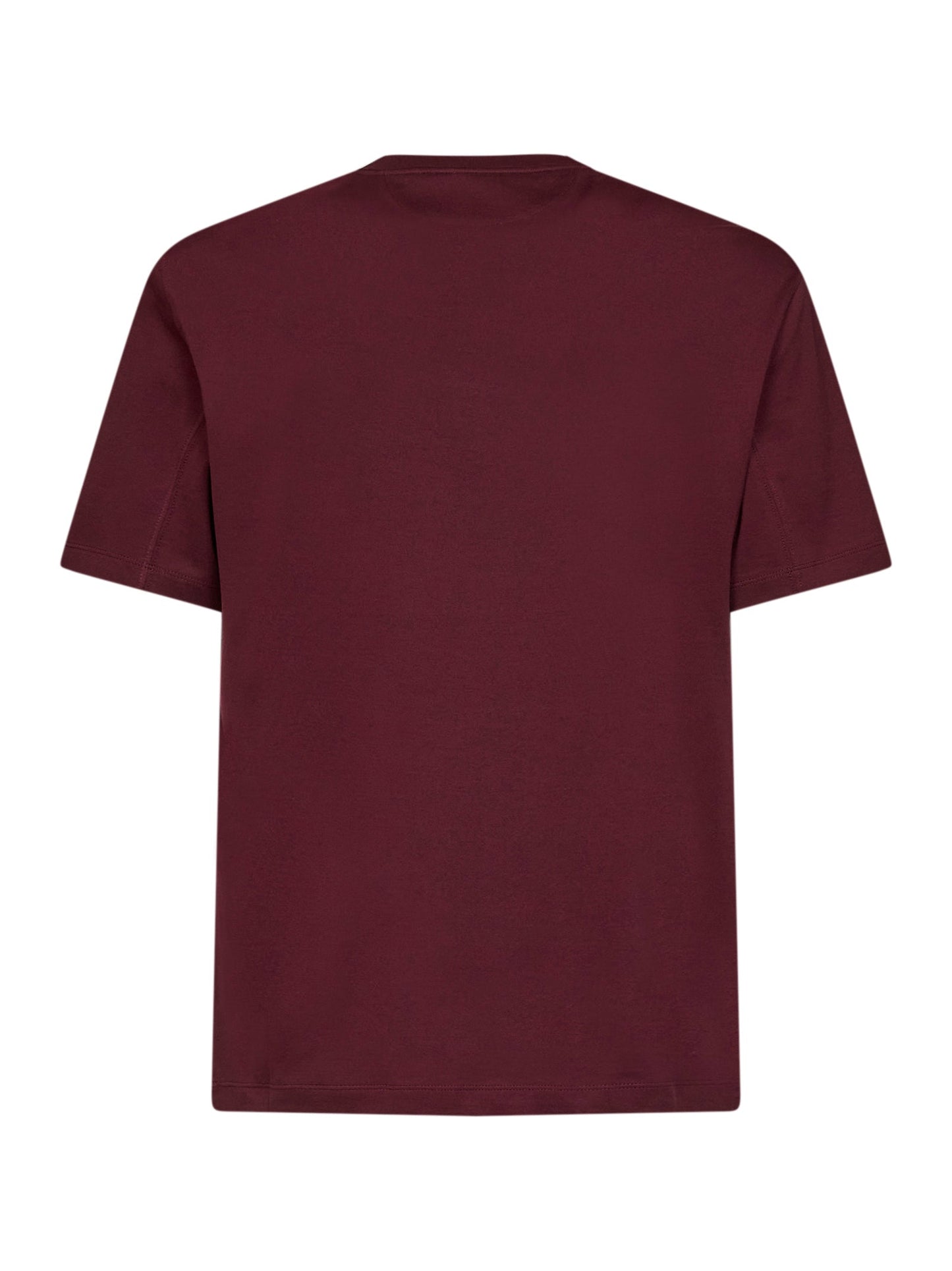 Brunello Cucinelli Men Burgundy Cotton Jersey Logo Crewneck T-Shirt