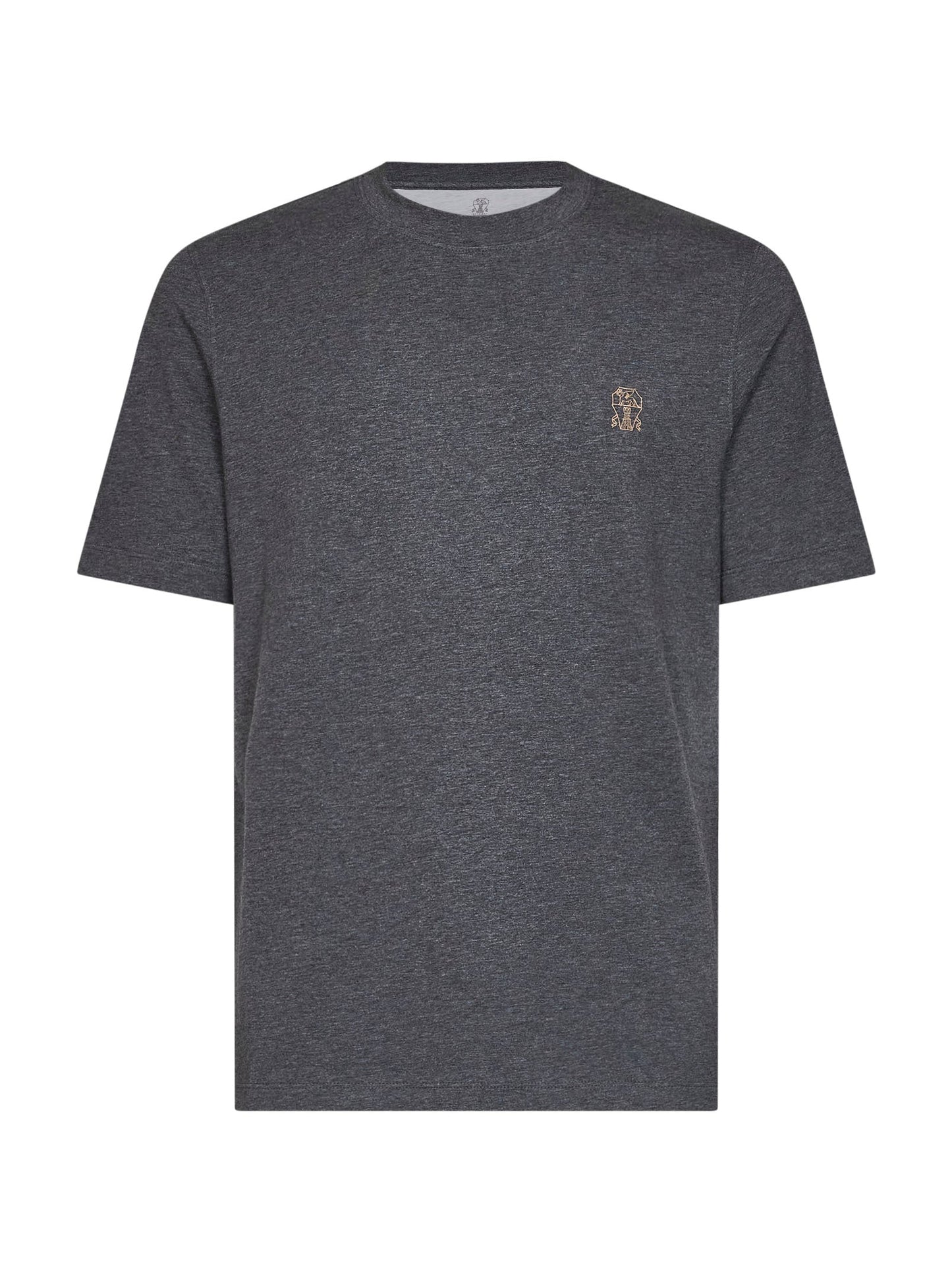 Brunello Cucinelli Men Lead Grey Cotton Jersey Logo Crewneck T-Shirt