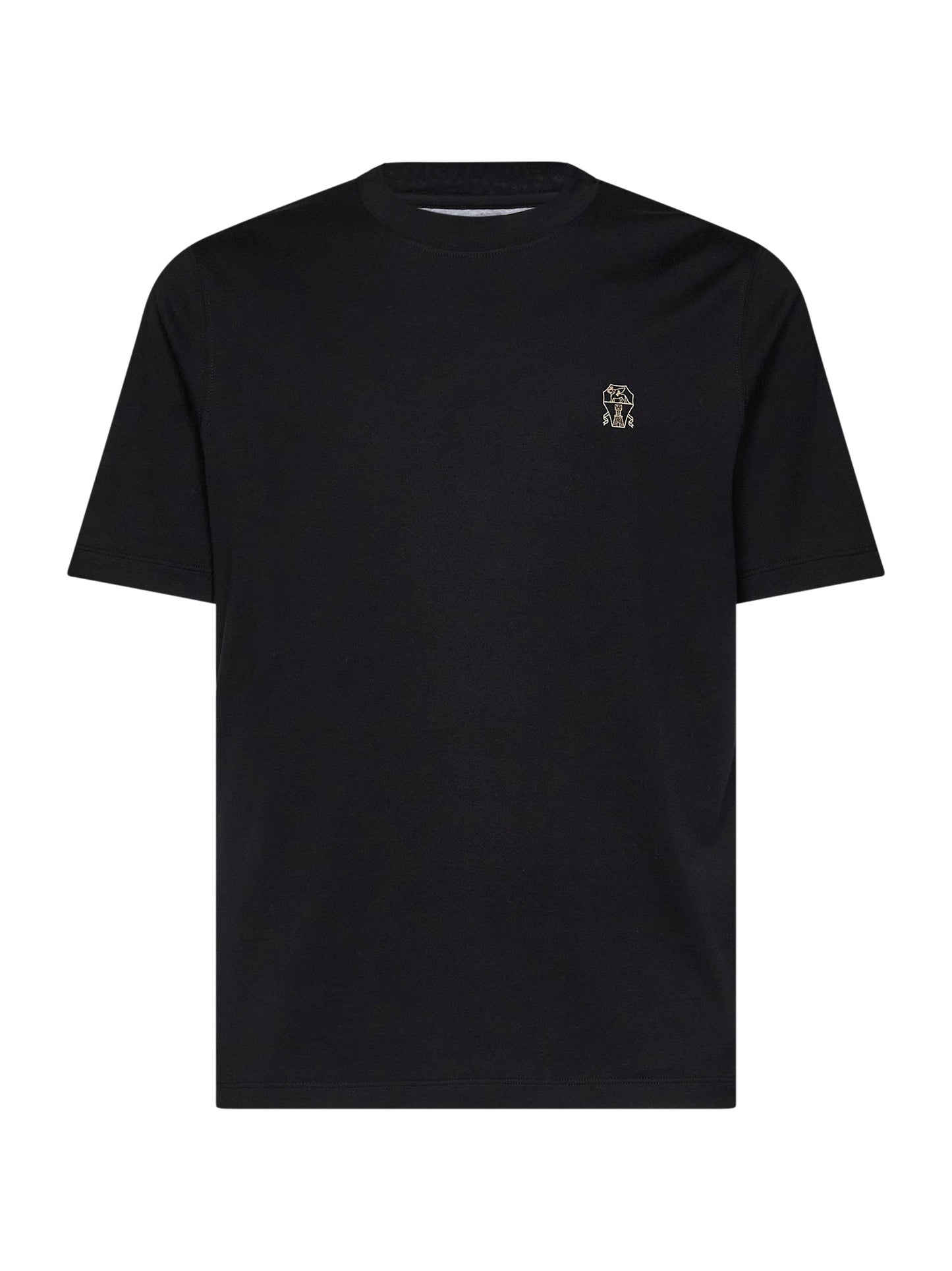 Brunello Cucinelli Men Black Cotton Jersey Logo Crewneck T-Shirt