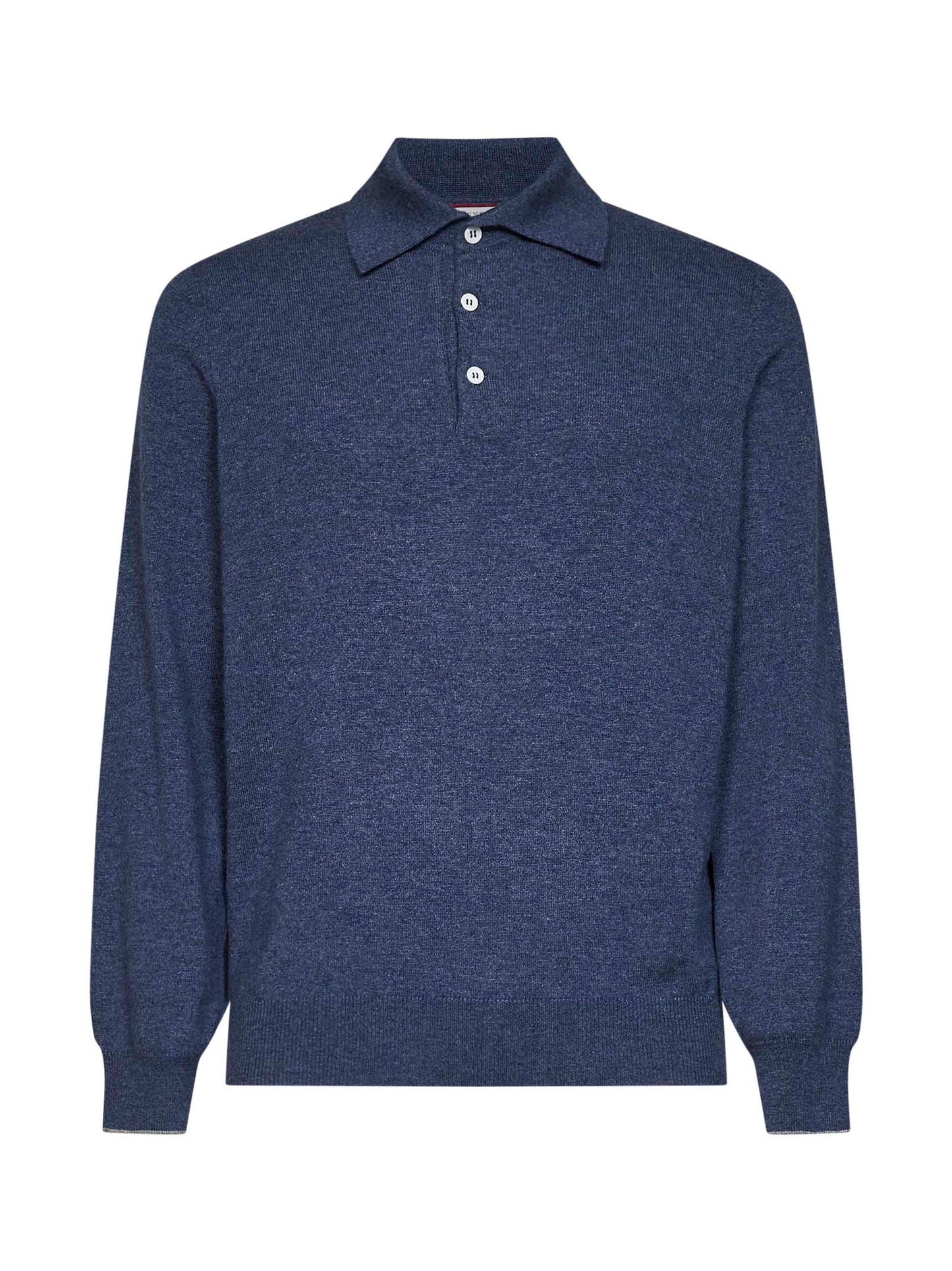 Brunello Cucinelli Men Denim Cashmere Knit Polo Shirt