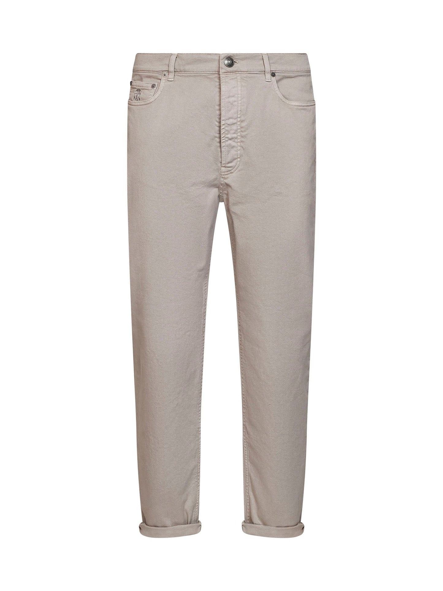 Brunello Cucinelli Men Marble Grey Garment-Dyed Lightweight Comfort Denim Iconic Fit Jeans