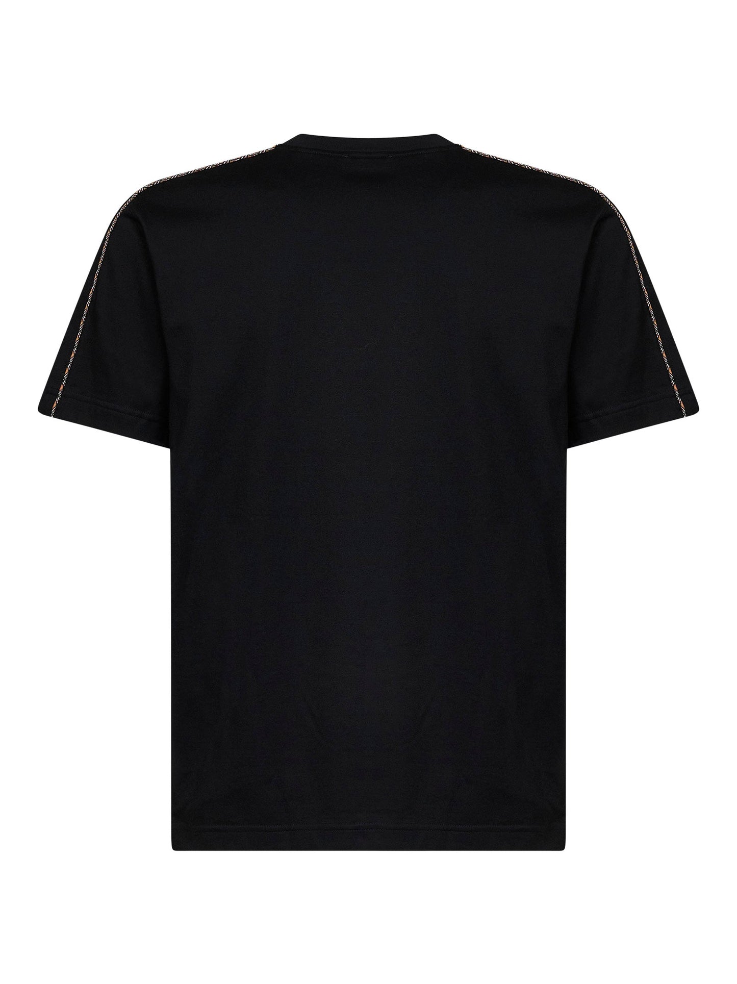 Burberry Men Black Cotton T-Shirt With Check Trims
