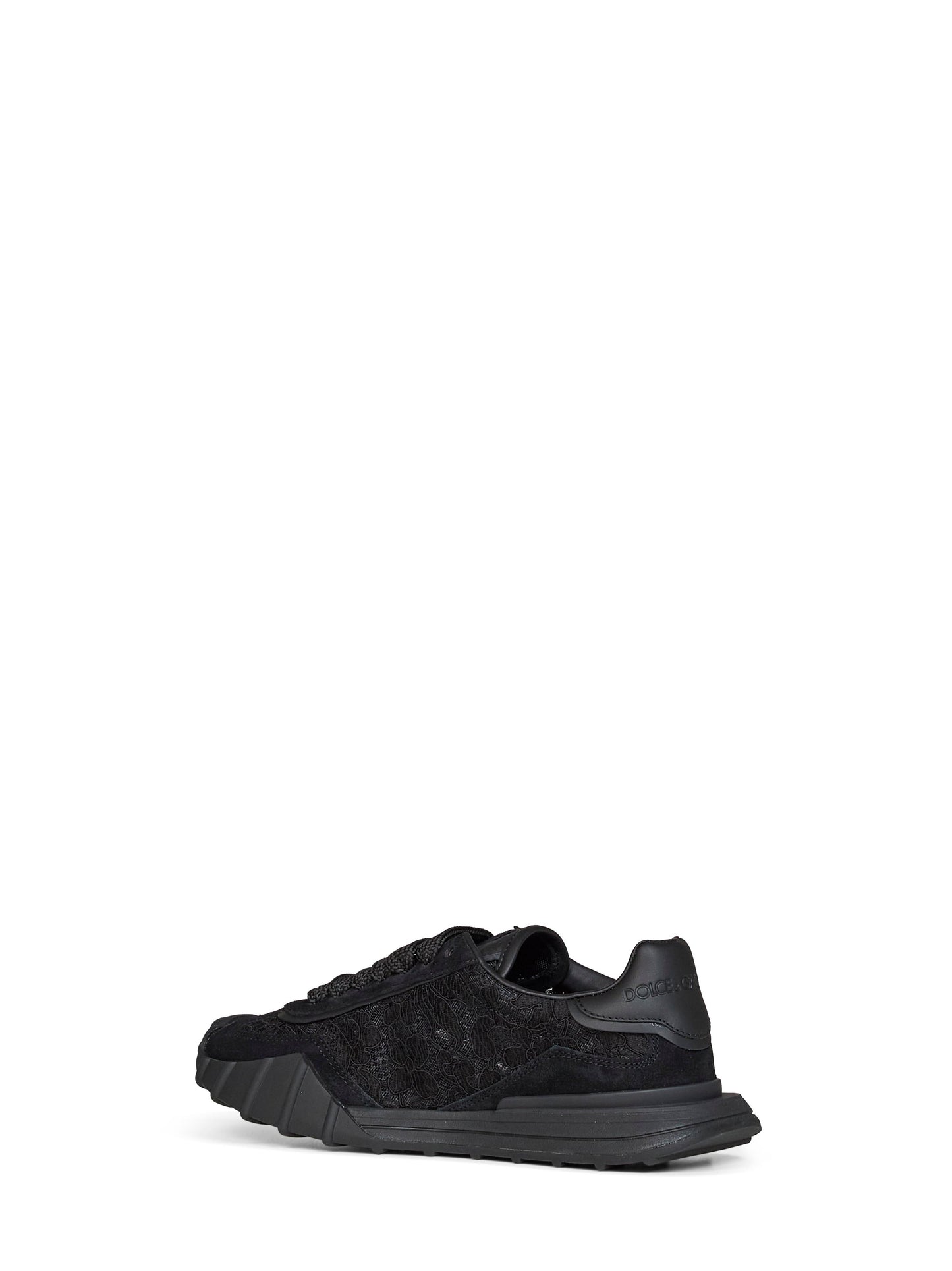 Dolce & Gabbana Women Black Lace And Calf Suede Low-Top Sneakers