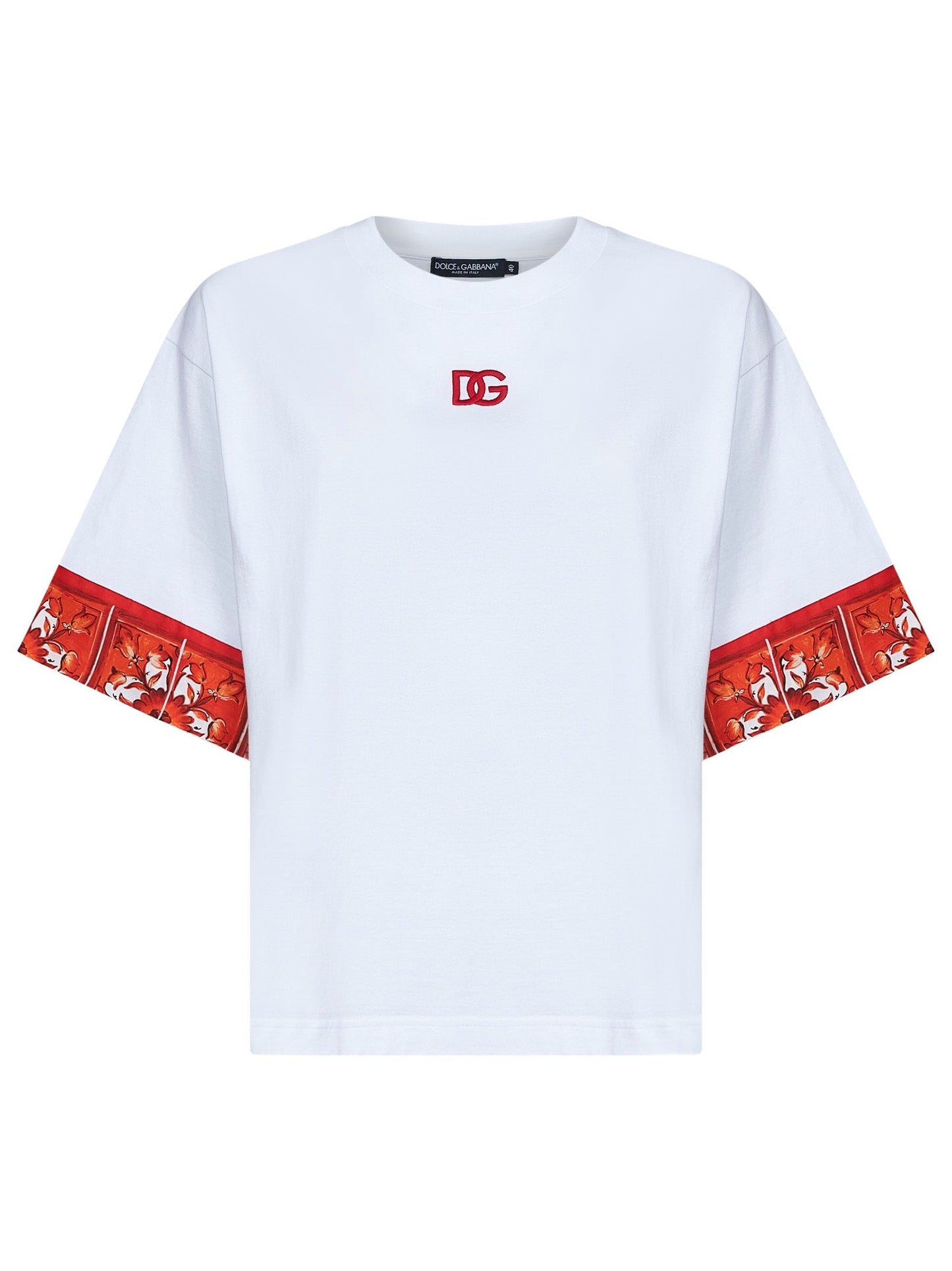 Dolce & Gabbana Women White Jersey T-Shirt With Maiolica-Print Scarf