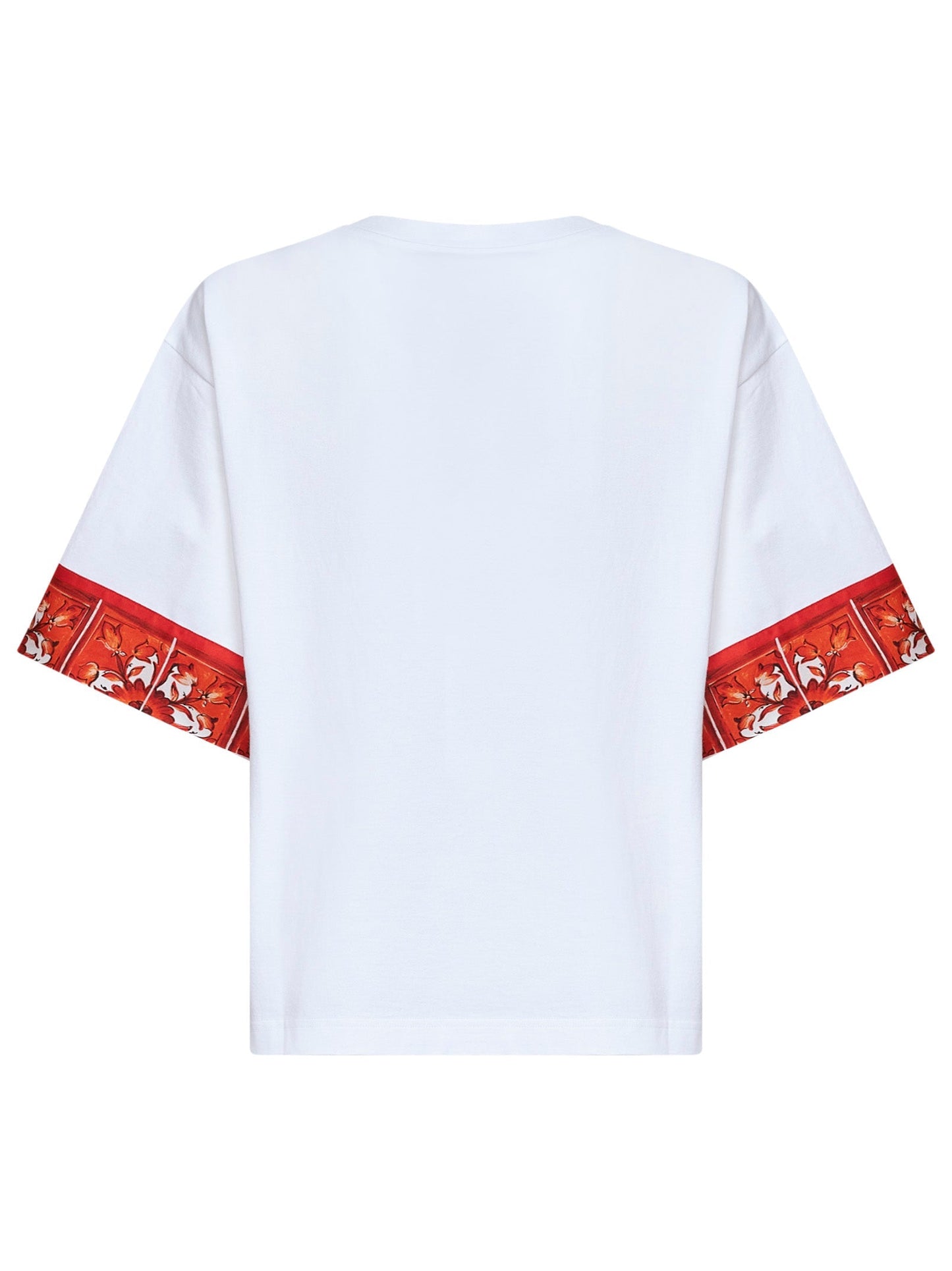 Dolce & Gabbana Women White Jersey T-Shirt With Maiolica-Print Scarf