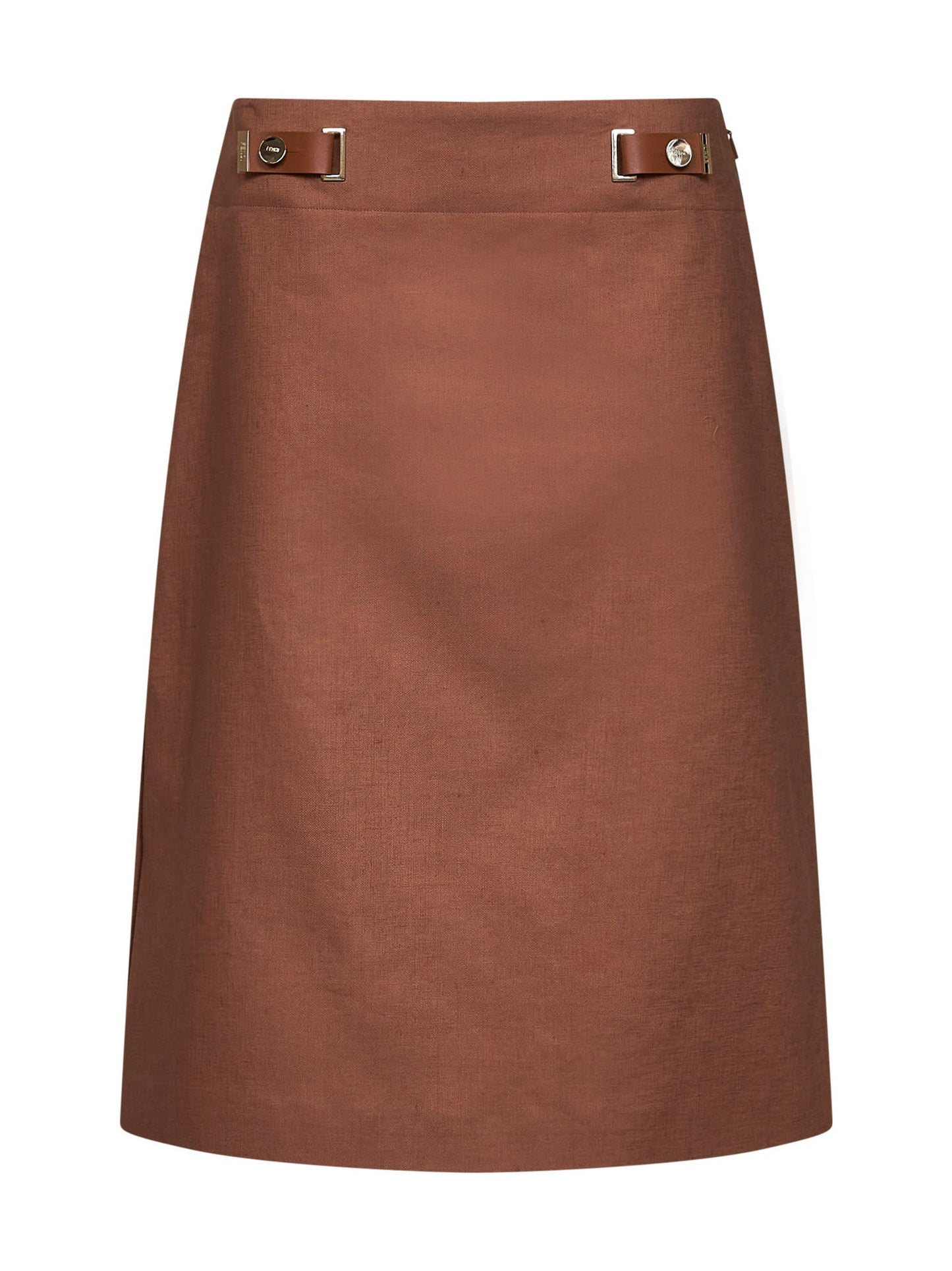 Fendi Women Brown Linen And Cotton Midi Skirt