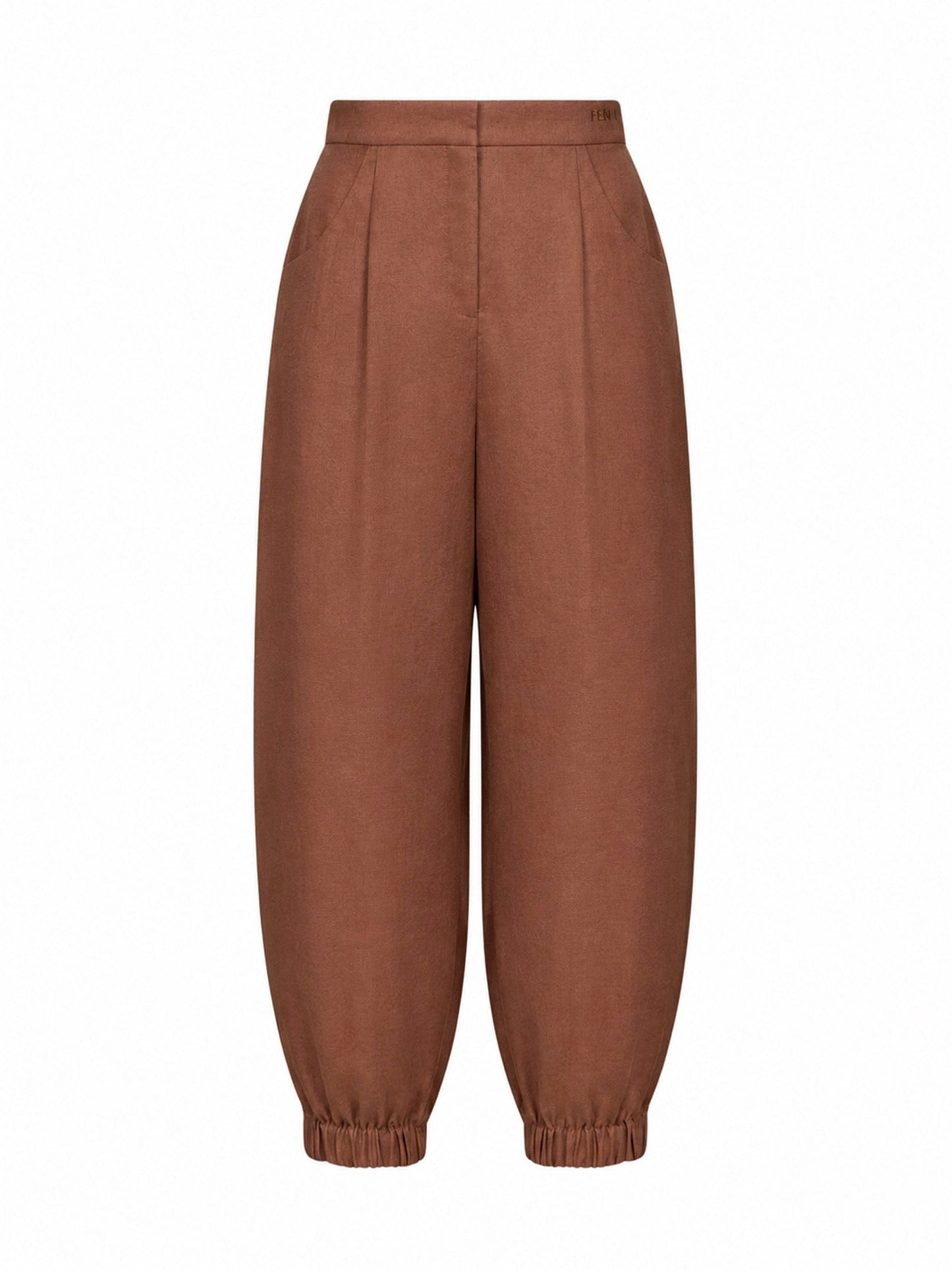 Fendi Women Brown Linen And Cotton High-Rise Balloon Trousers