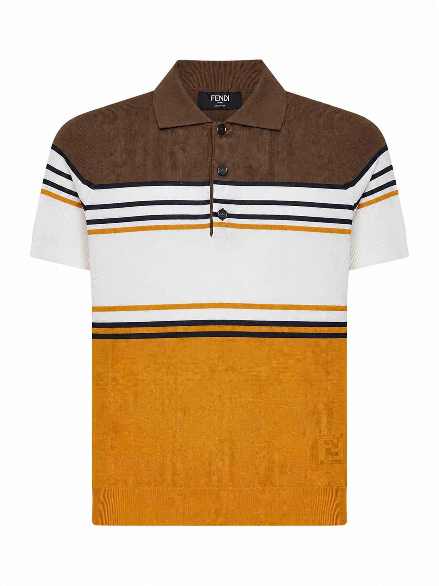 Fendi Men Multicolor Striped Color Block Viscose Knit Polo Shirt