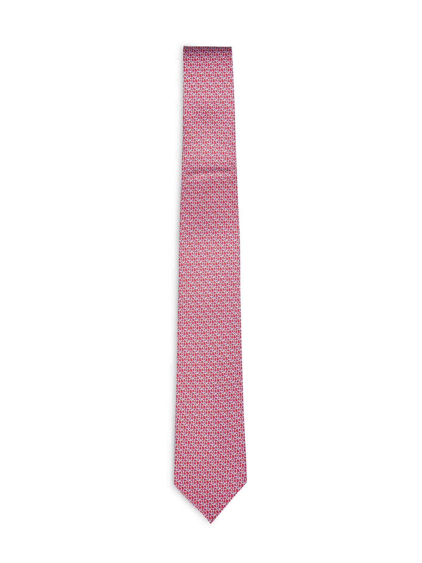 Ferragamo Men Red Gancini Silk Twill Cerchio Tie