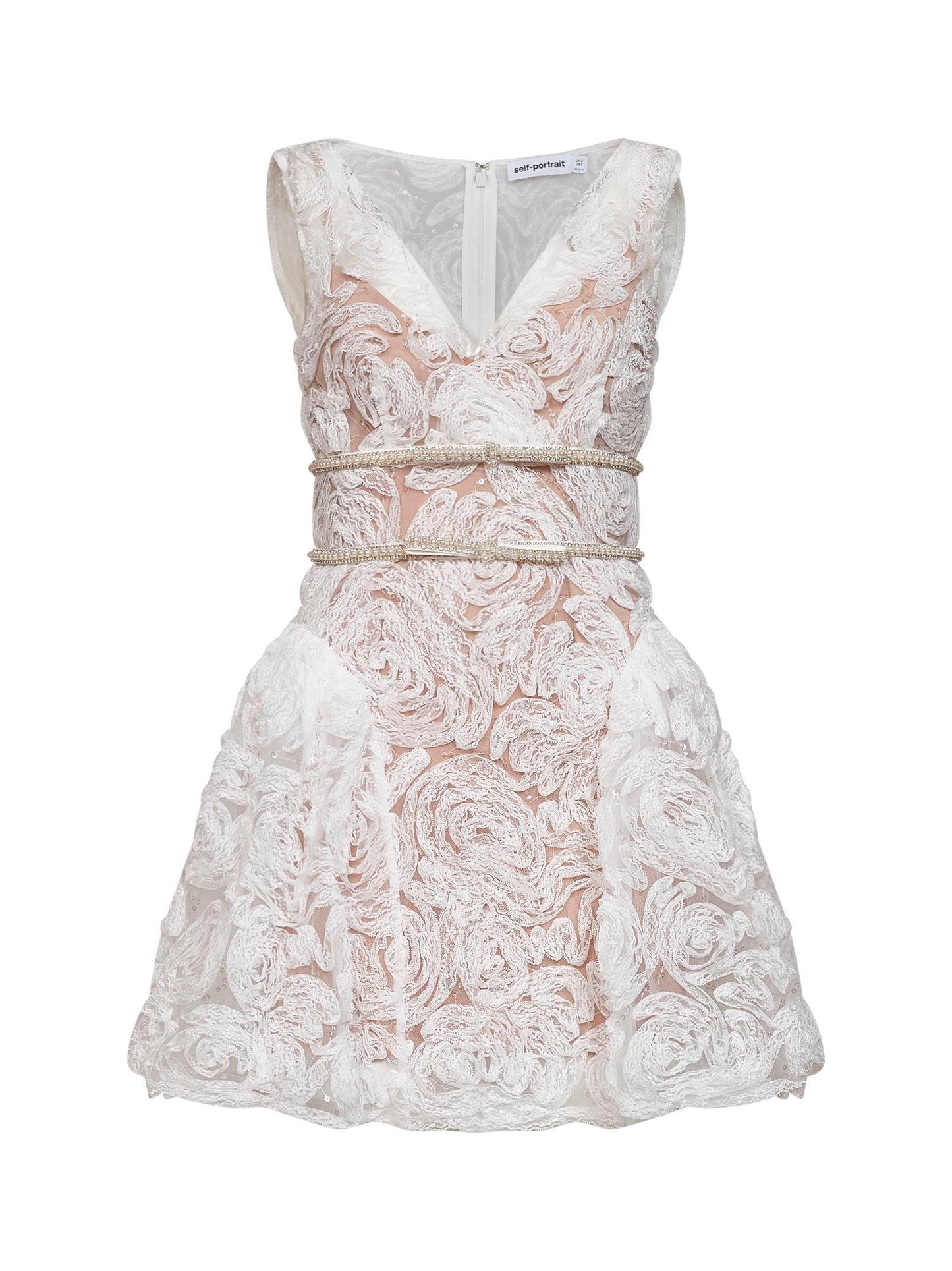 Self Portrait Women White Sequin Tulle And Lace Mini Dress