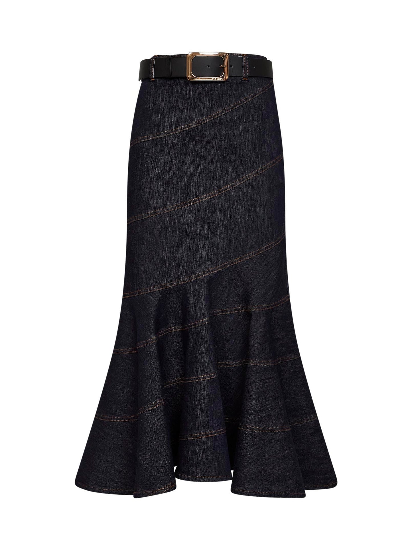 Self Portrait Women Indigo Denim Belted Midi Skirt