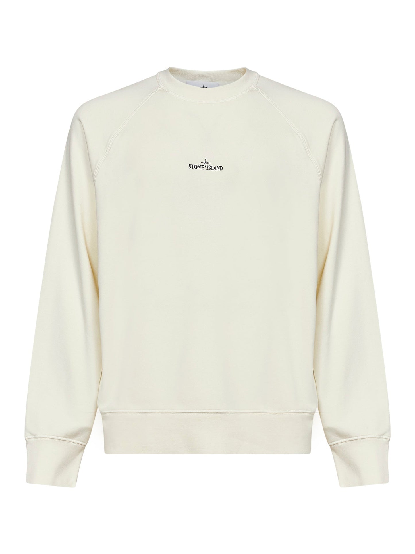 Stone Island Men Ivory Cotton Crewneck Sweatshirt With Compass Print