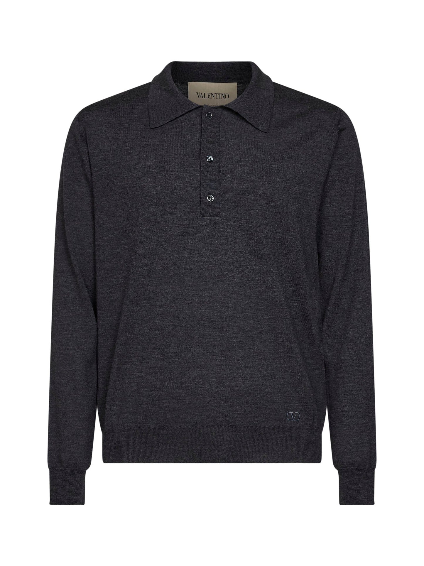 Valentino Men Dark Grey Wool Valentino Polo Shirt With Vlogo Embroidery