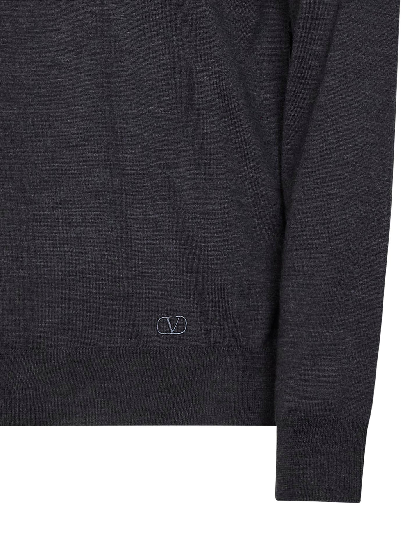 Valentino Men Dark Grey Wool Valentino Polo Shirt With Vlogo Embroidery
