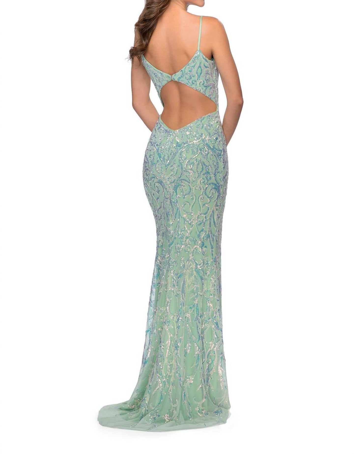 Floral Iridescent Sequin Prom Dress In Mint