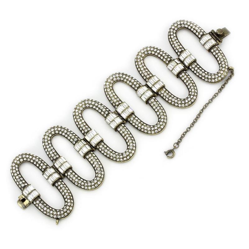 Antique Copper White Metal Bracelet with Top Grade Crystal in Clear
